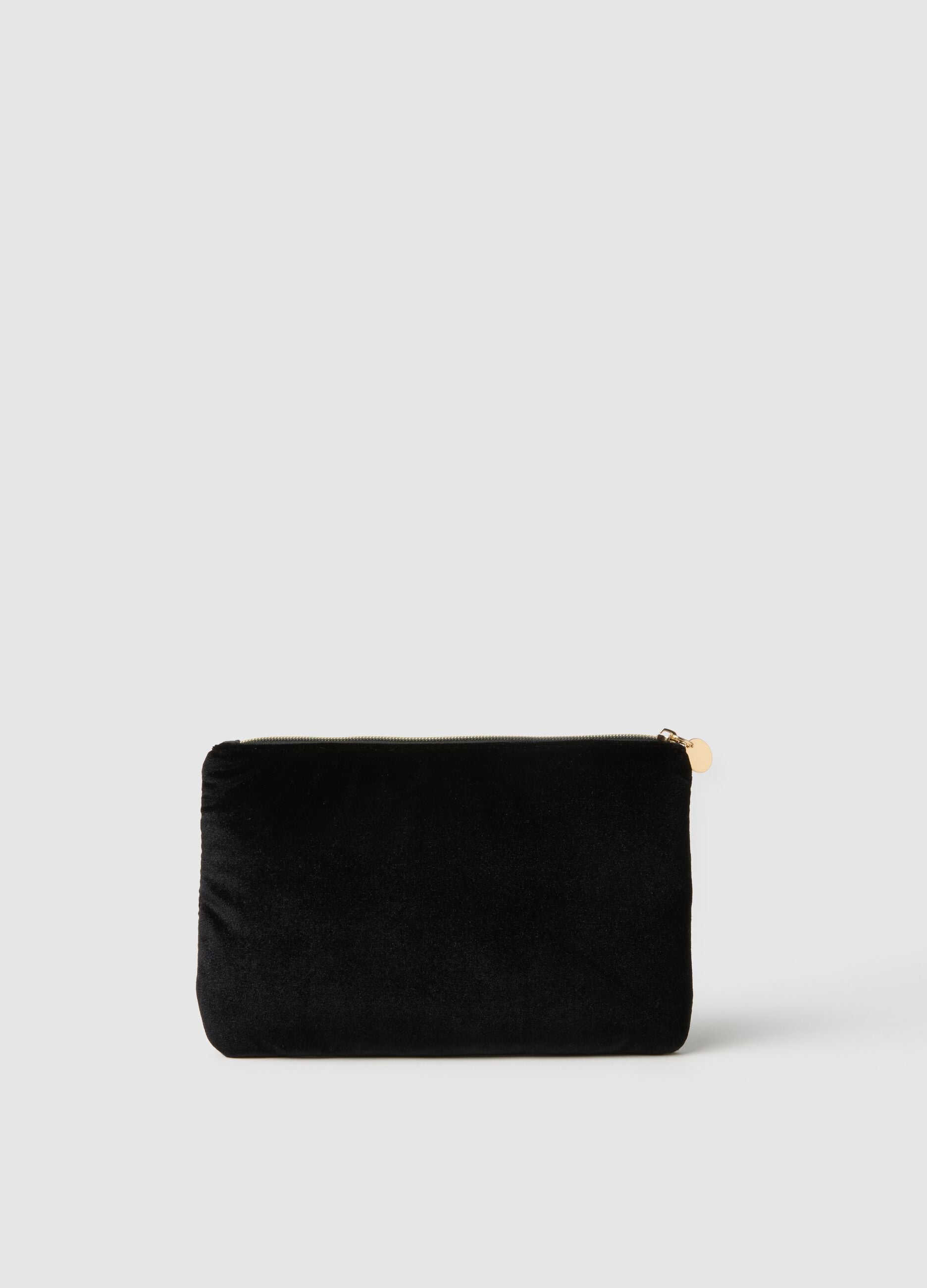 Black shoulder bag with floral embroidery and zip