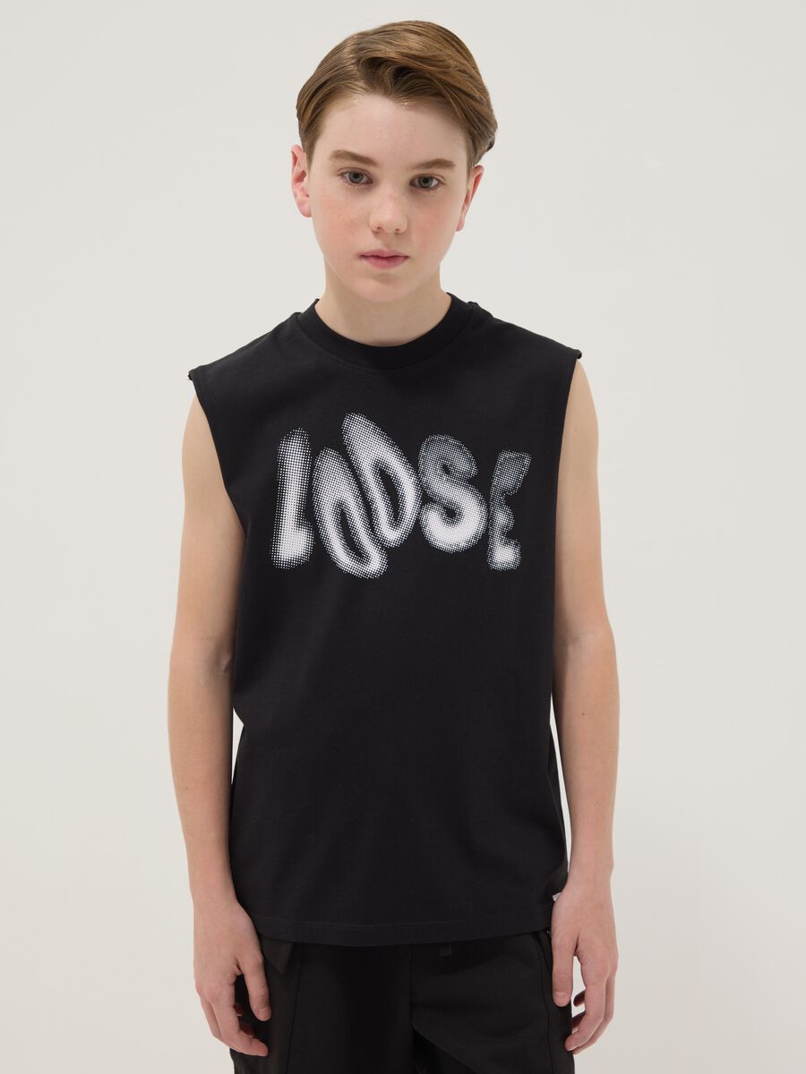 Tank top nero in puro cotone per ragazzo over fit_0