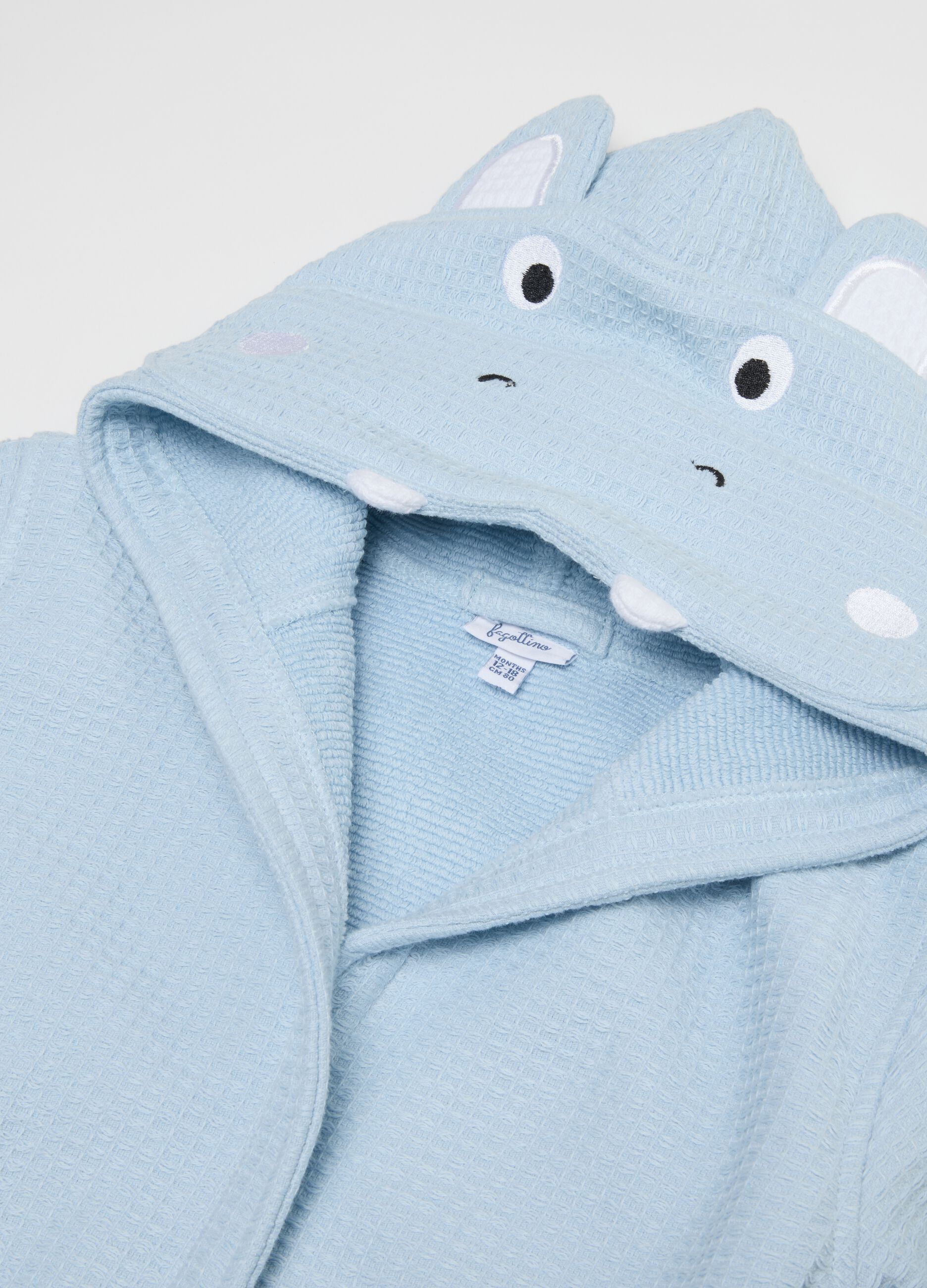 Blue hooded cotton baby bathrobe