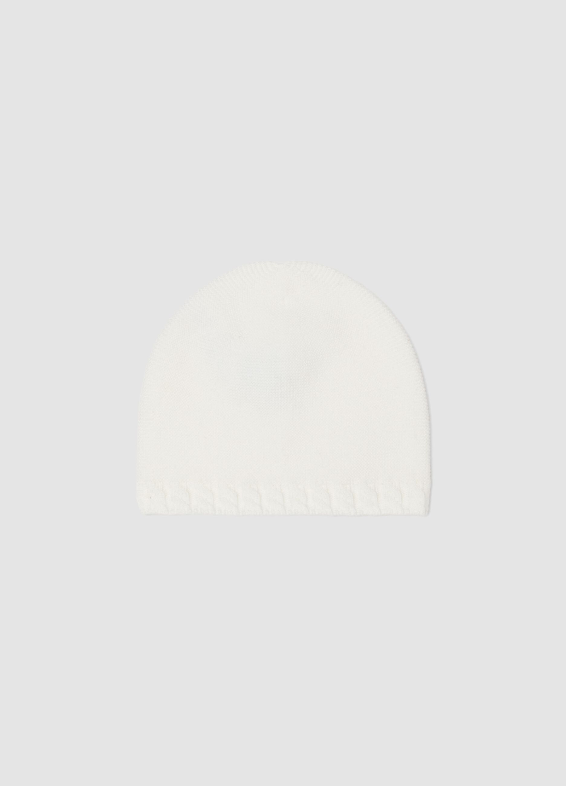 White organic cotton knitted baby hat