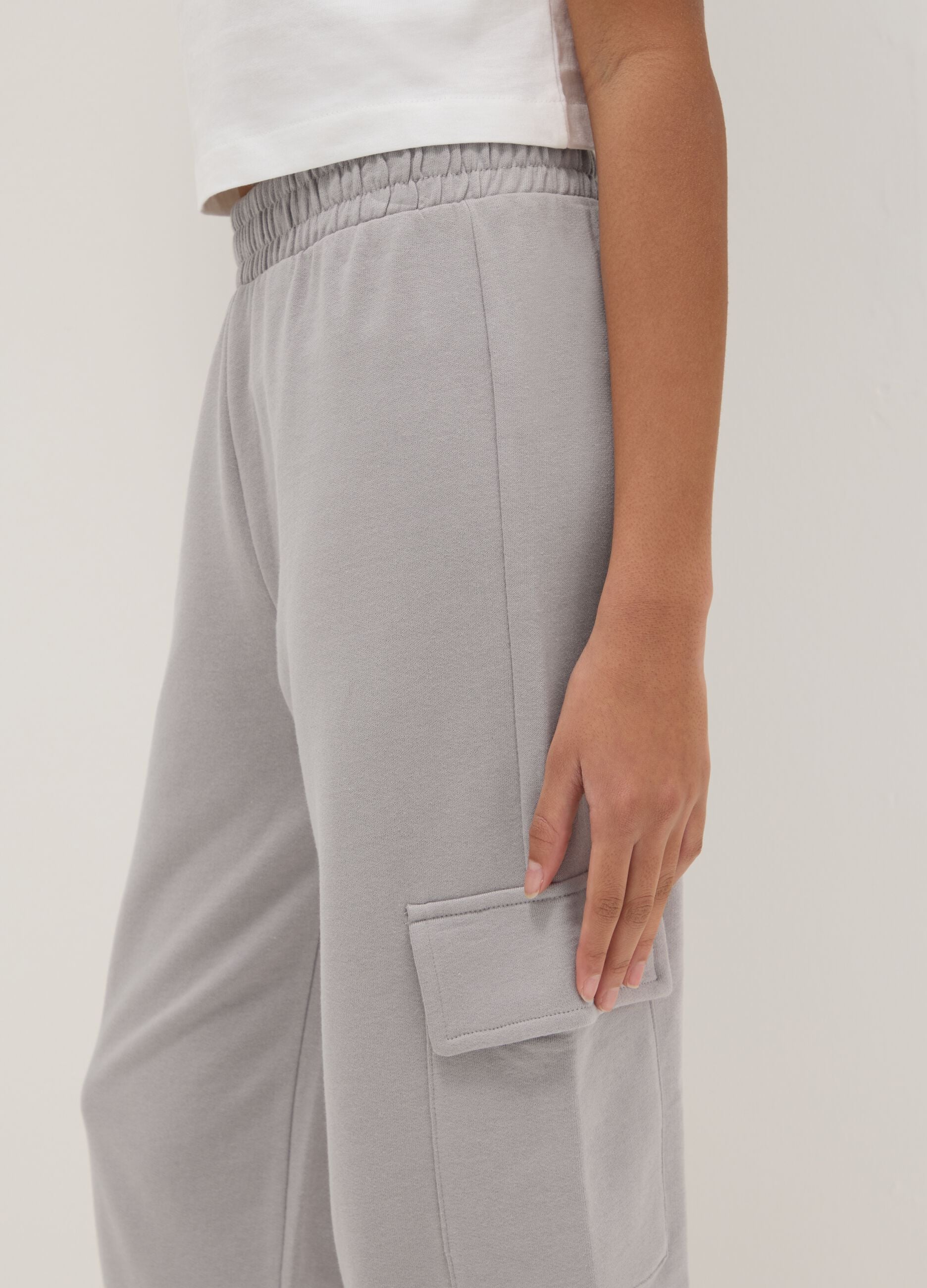 Girls' regular fit grey pure cotton jogger trousers