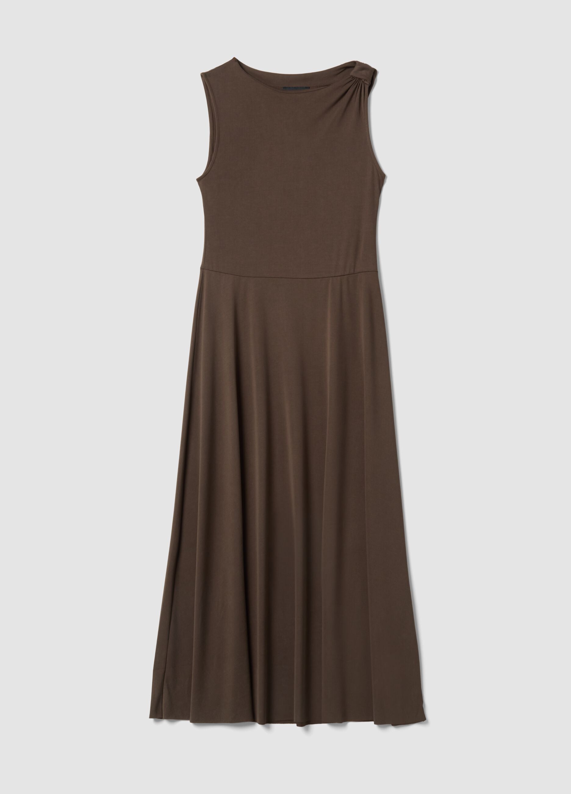 Brown viscose-blend fitted maxi dress