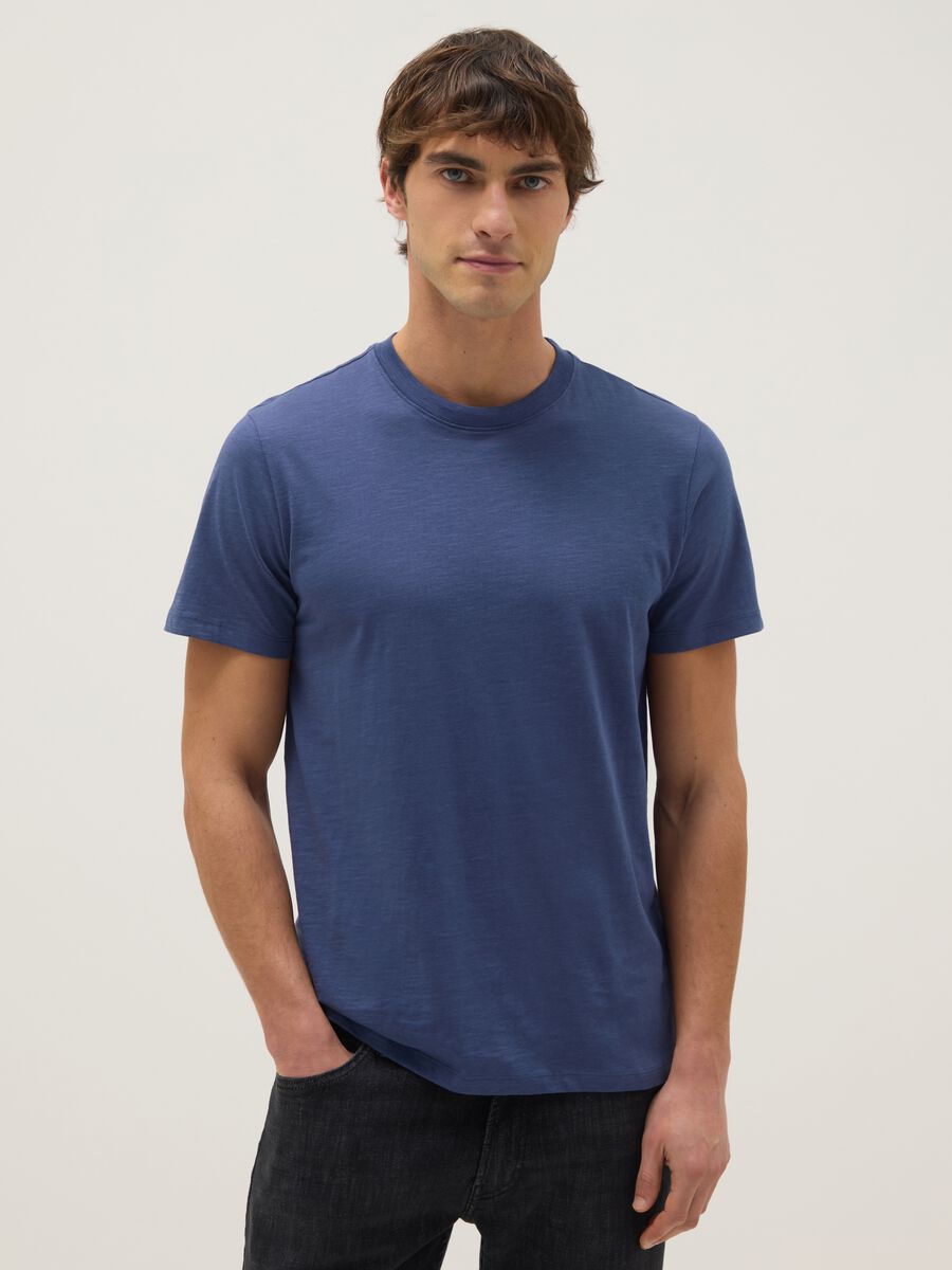 Blue pure cotton regular fit T-shirt_0