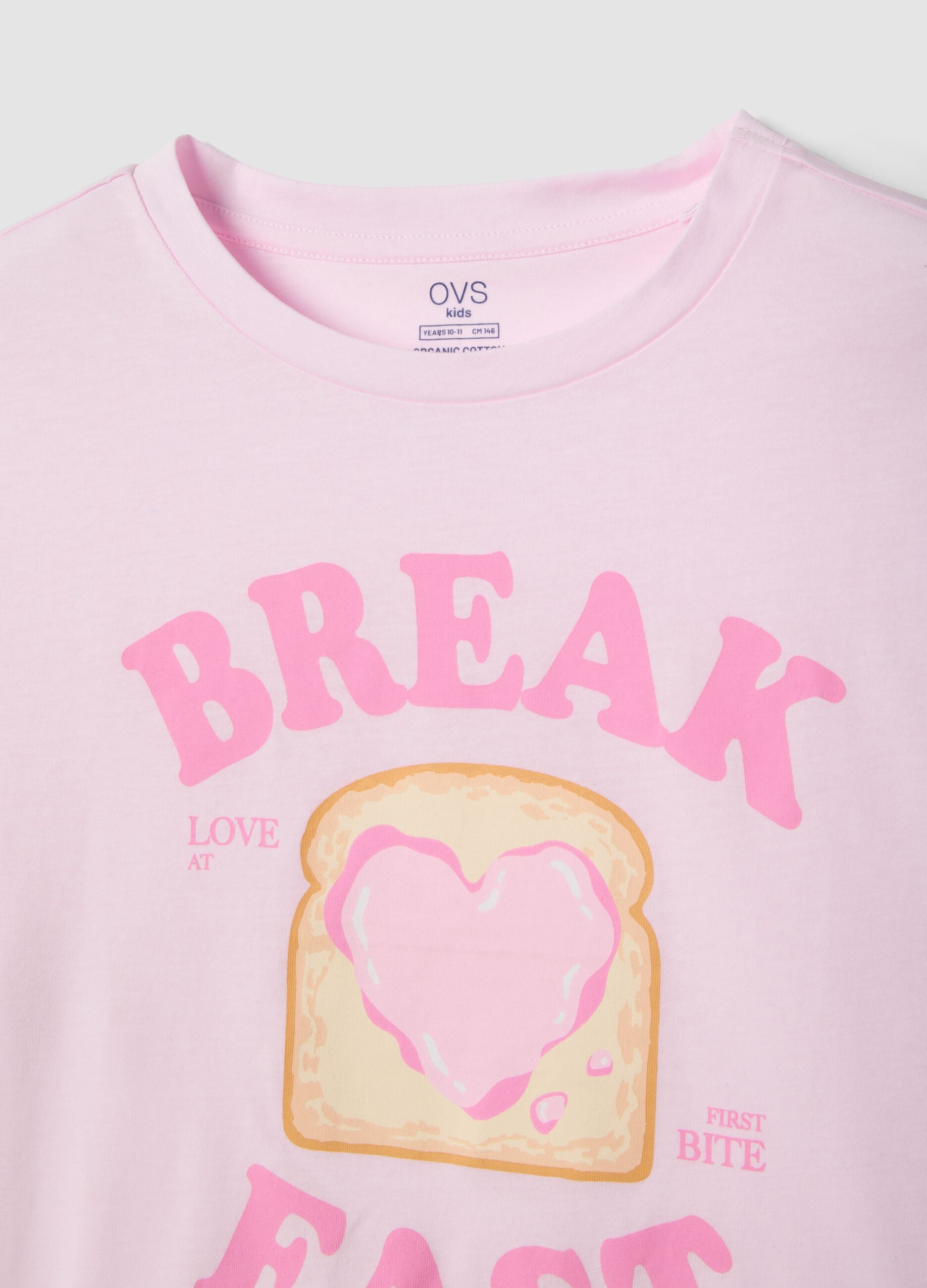 Girls' regular fit pink cotton short pyjamas with print