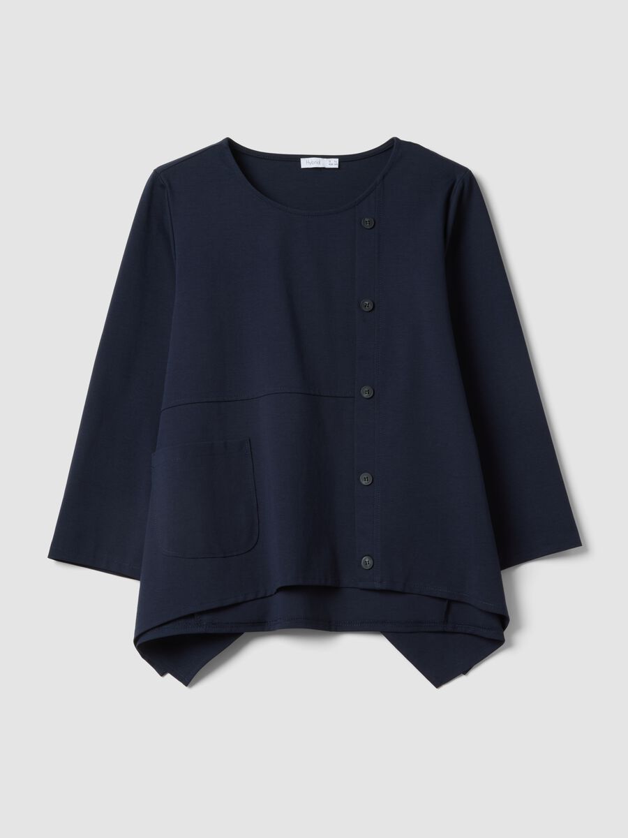 Blue stretch-cotton button-up blouse, regular fit_4
