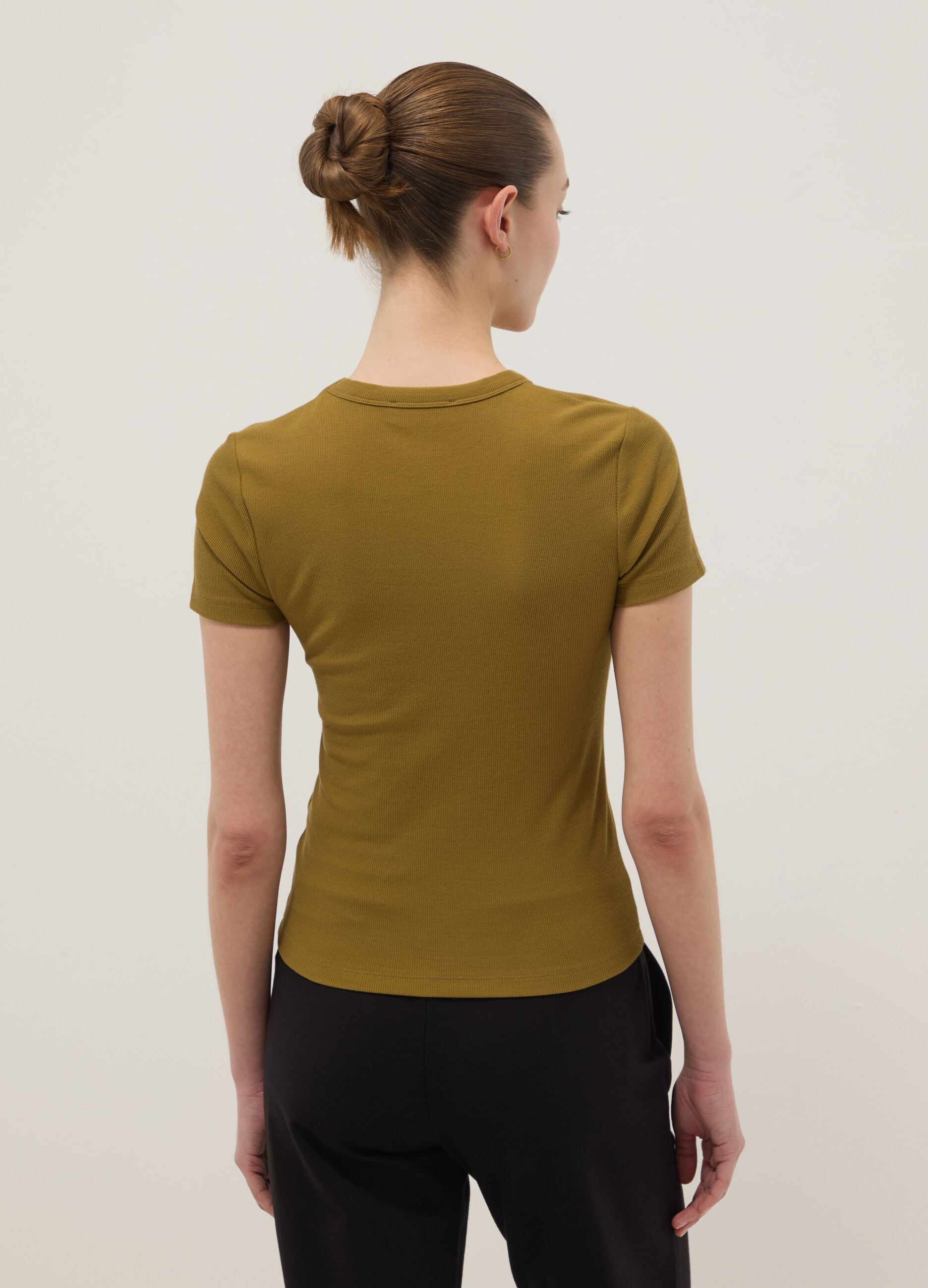 Green fitted short-sleeve stretch cotton T-shirt