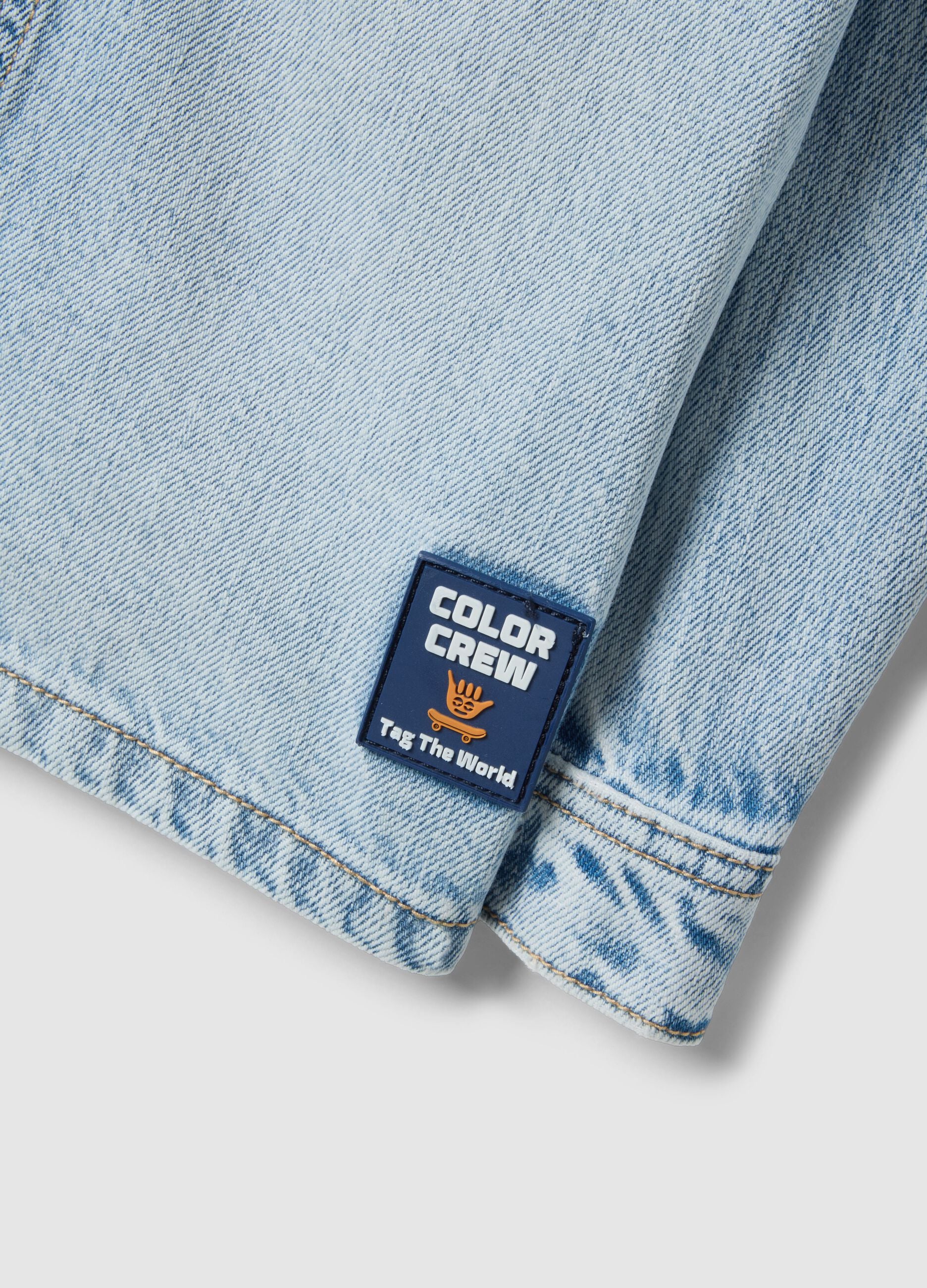 Regular fit blue denim pure cotton shirt for boys