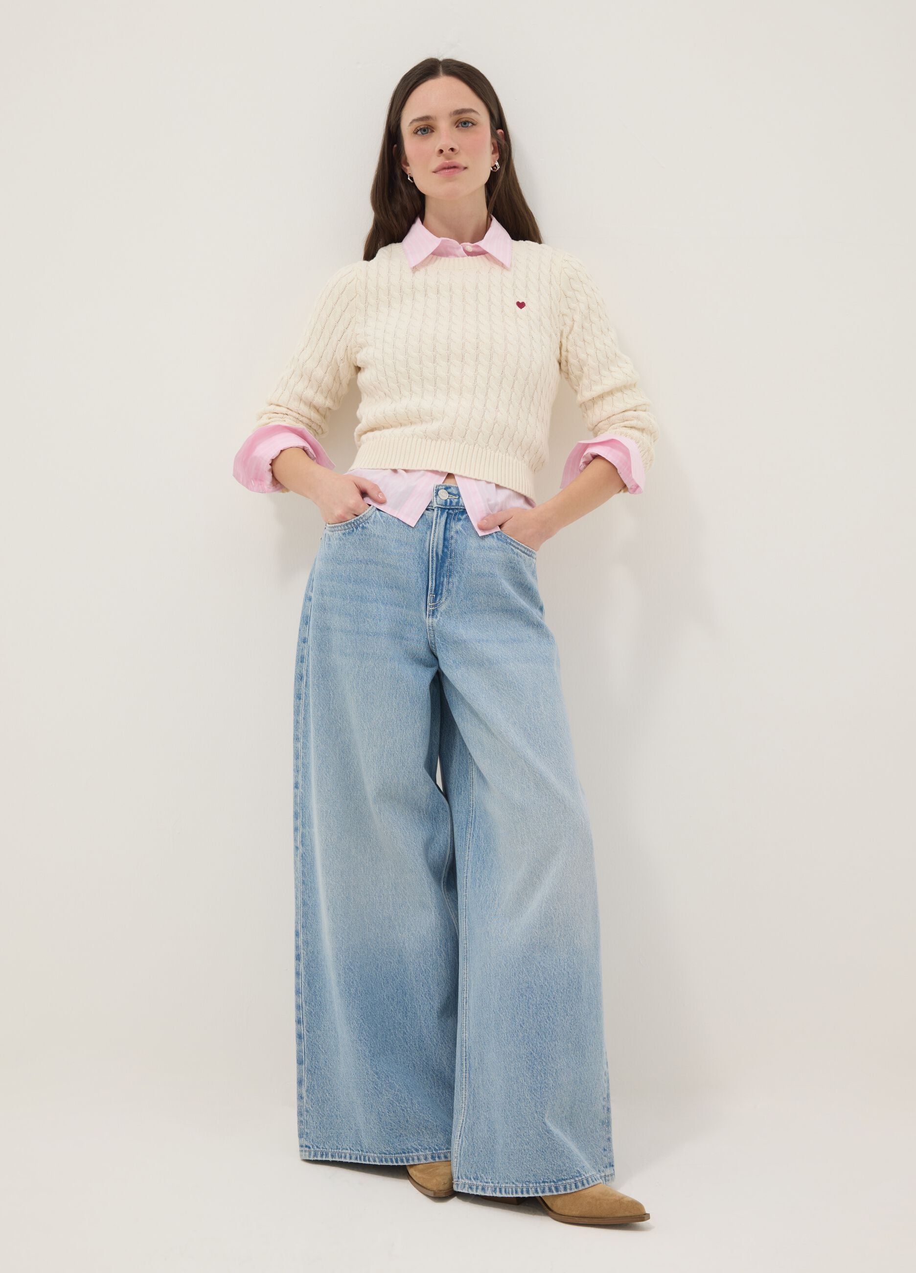 Jeans in pure blue denim cotton wide leg