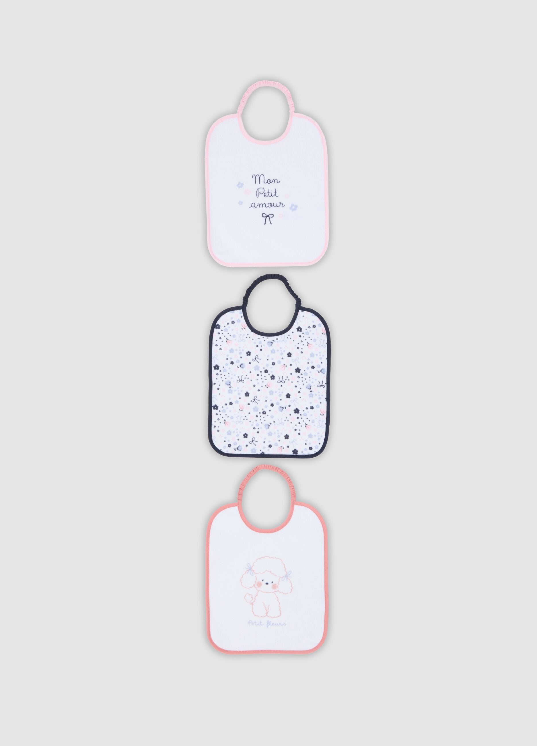 3-pack of multicolour organic cotton blend bibs for baby girls