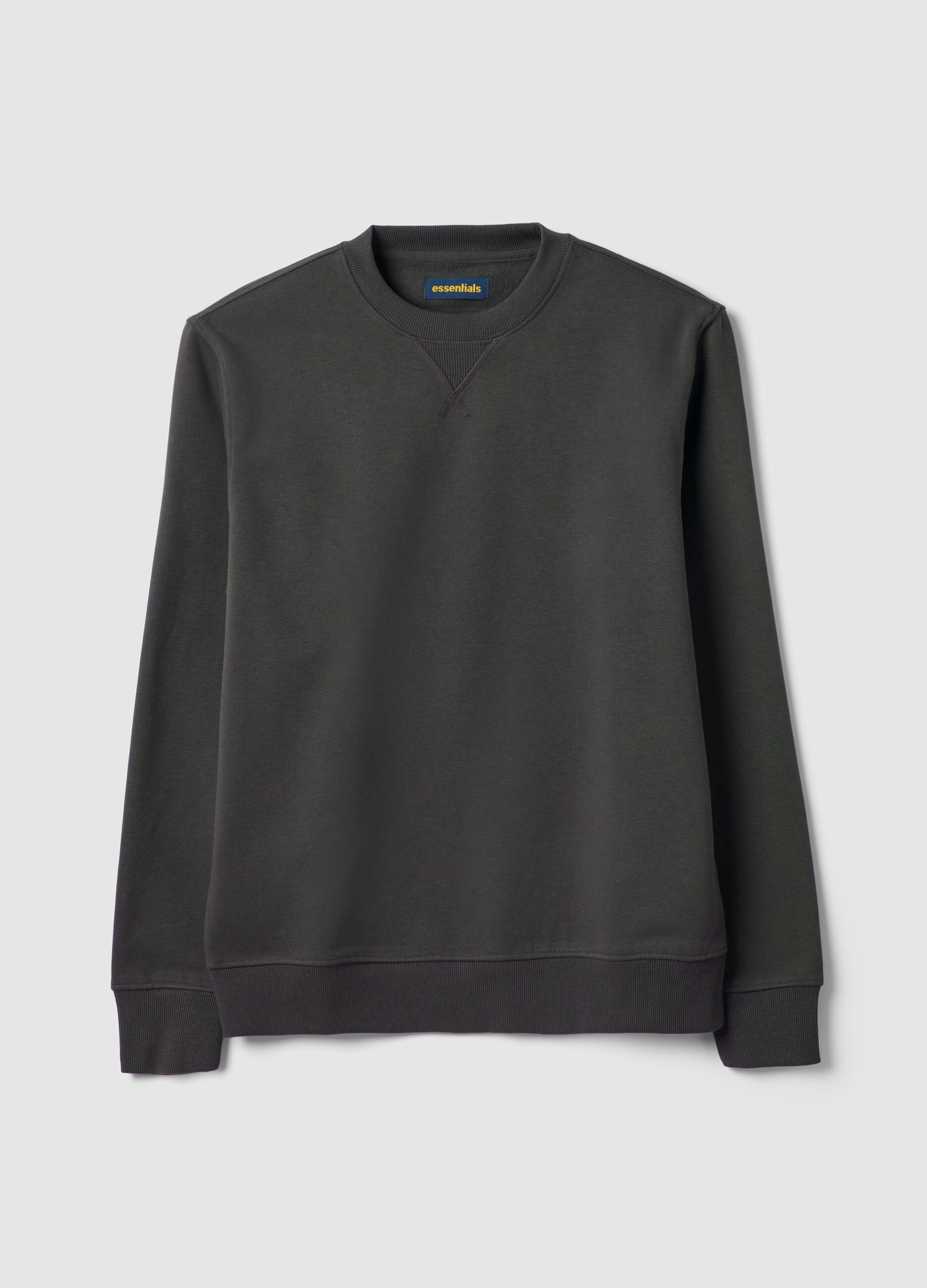 Grey Cotton Blend Crew Neck Sweatshirt Regular Fit