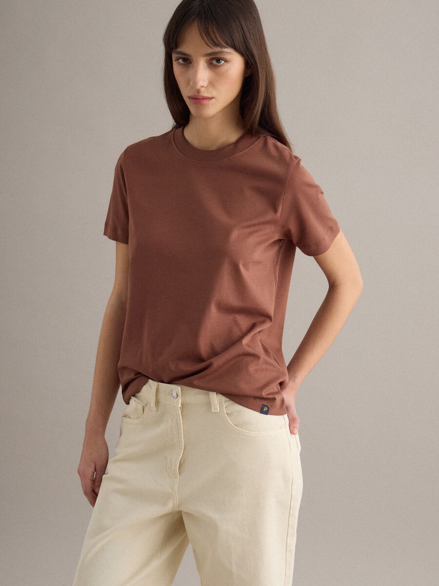 Brown crew neck pure cotton regular fit T-shirt_1