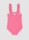 Pink striped stretch swimsuit with ruffle straps_1