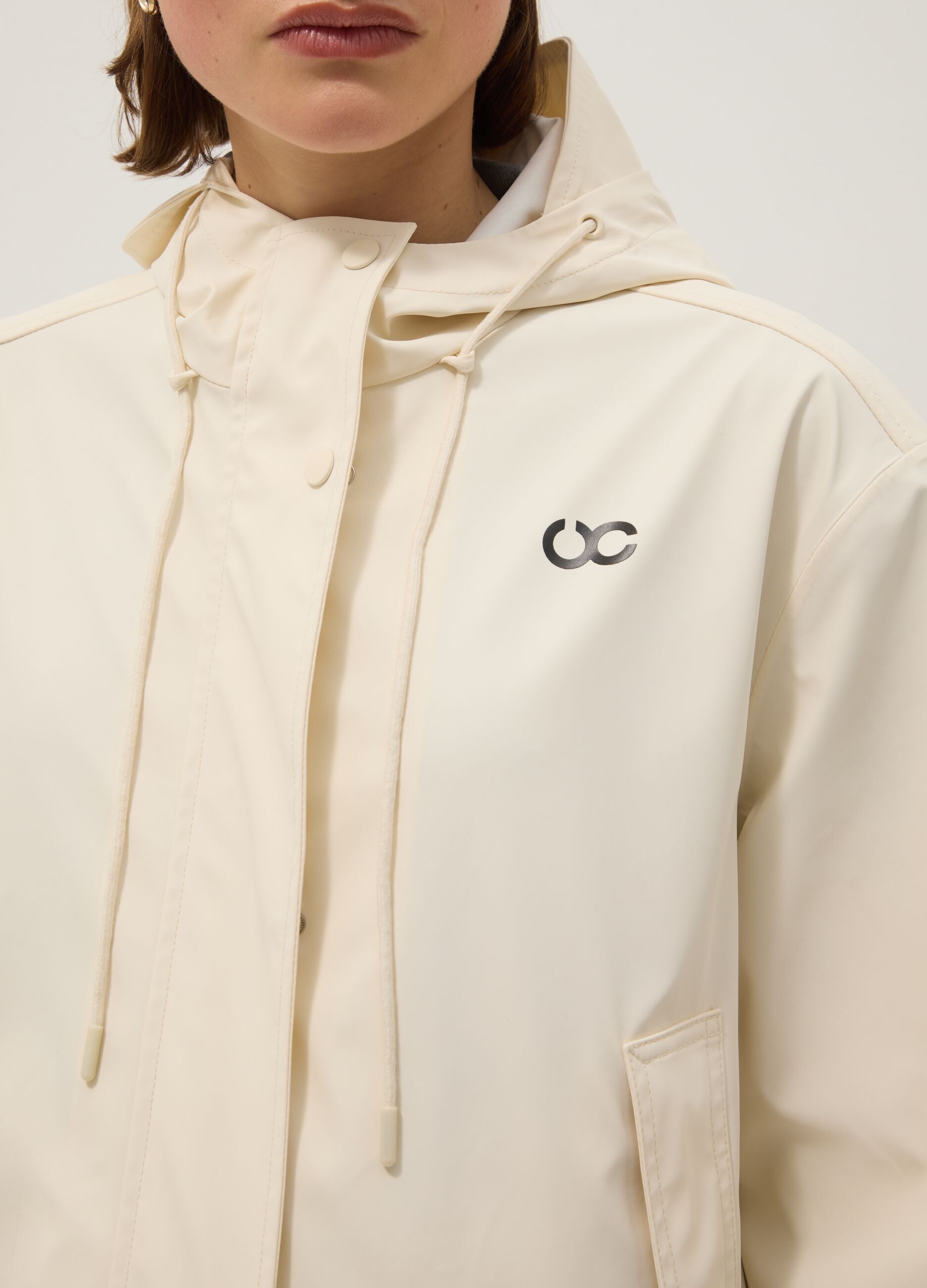 Beige Waterproof Jacket with Hood Regular Fit