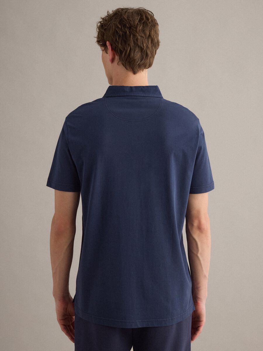 Blue short-sleeve pure cotton polo shirt, regular fit_1