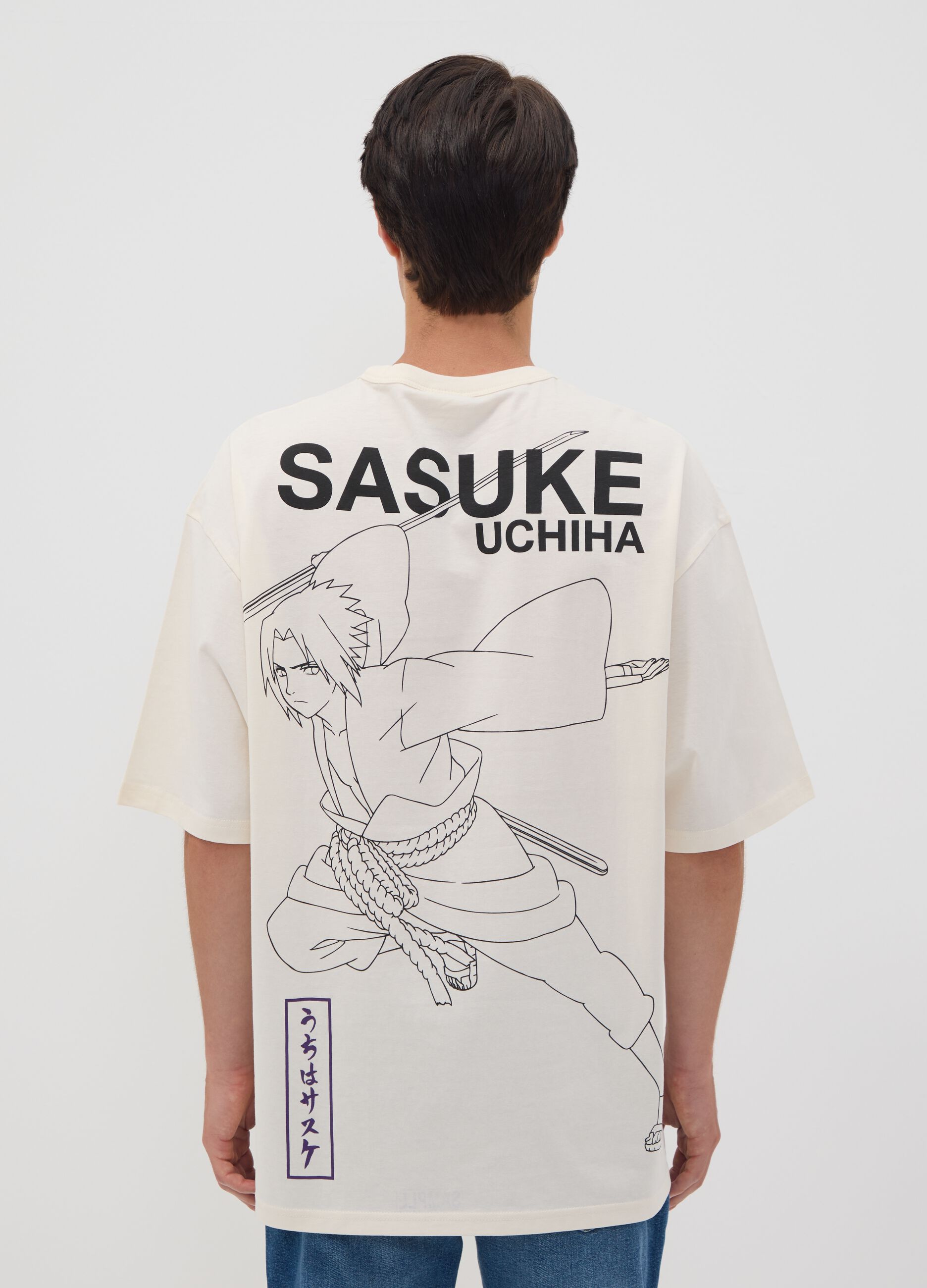 White oversized pure cotton Naruto print T-shirt
