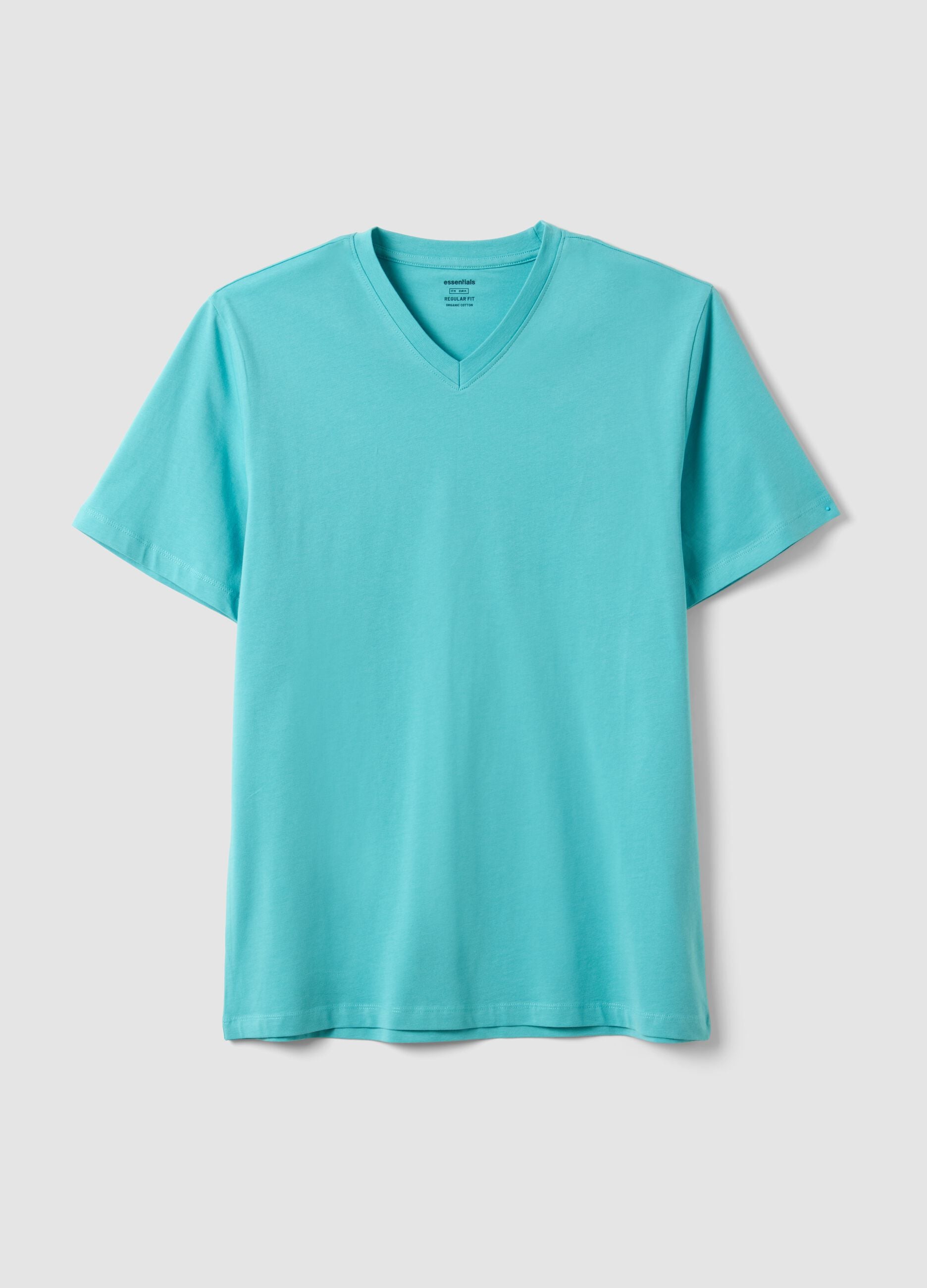 Light blue pure cotton V-neck t-shirt regular fit