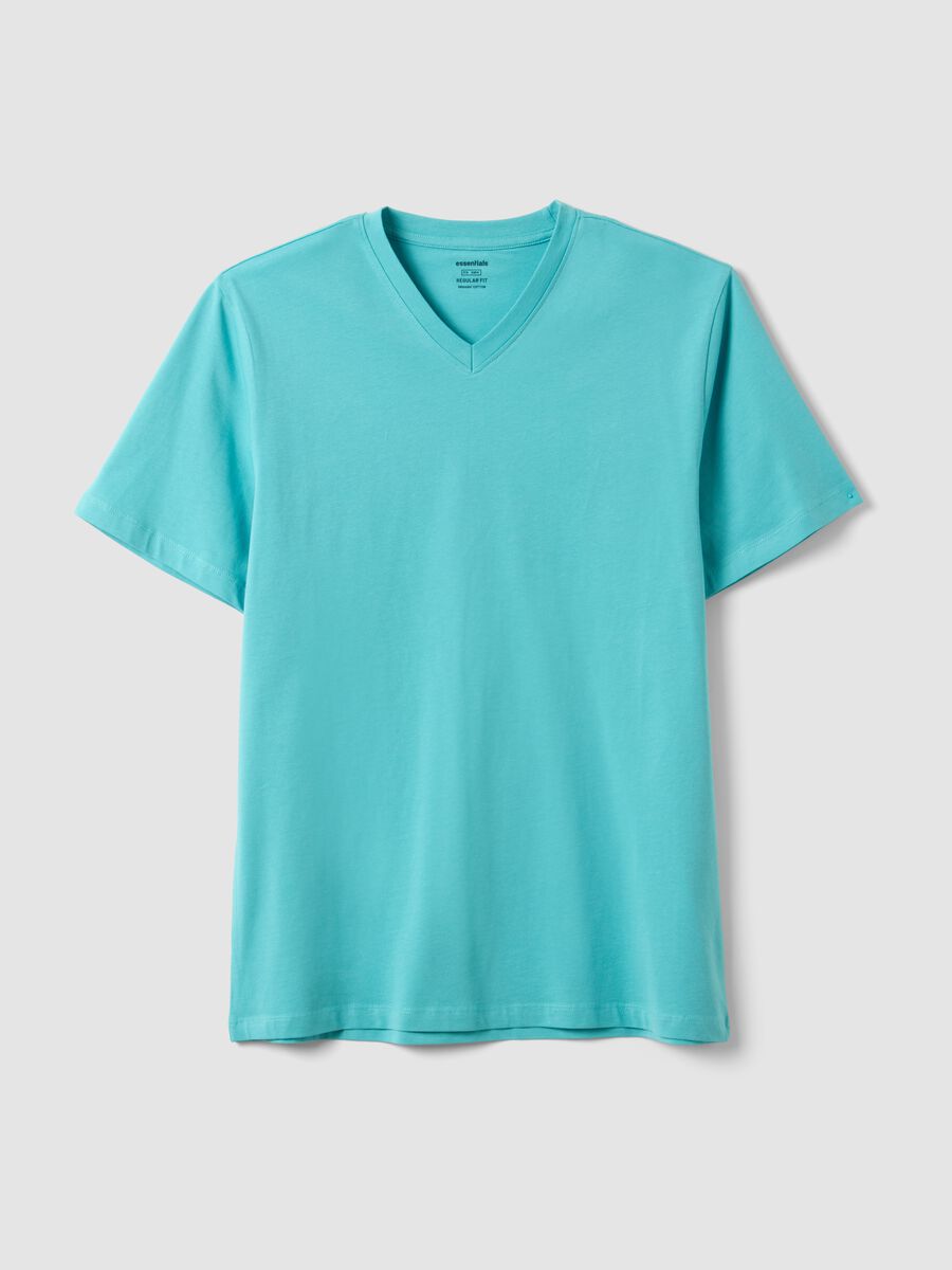 Light blue pure cotton V-neck t-shirt regular fit_4