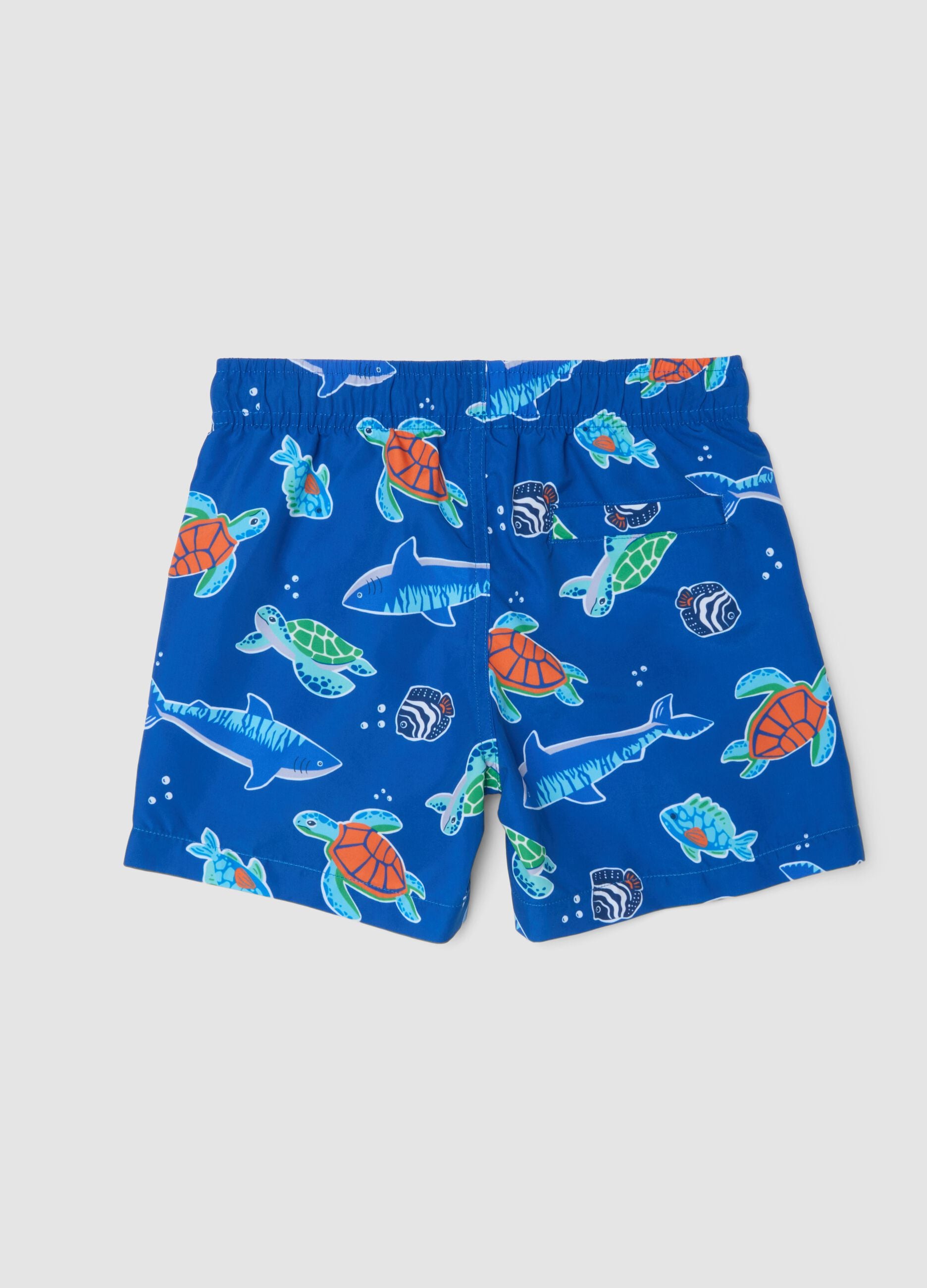 Blue boys&rsquo; swim shorts with ocean print