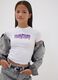 White stretch cotton jersey T-shirt with graffiti slogan for girls_0