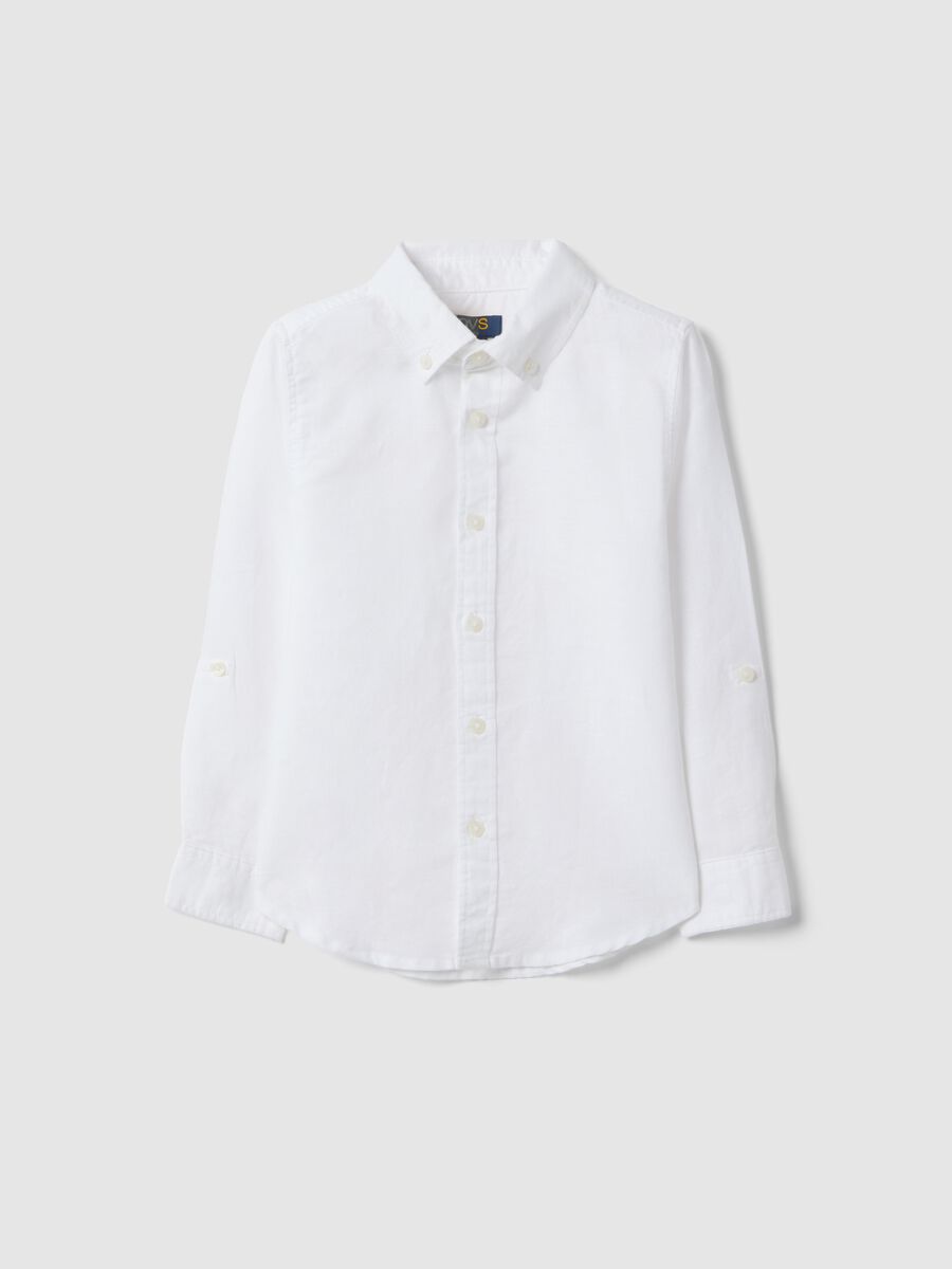 Boys' white linen-cotton blend shirt regular fit_0