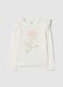Girl's white stretch cotton T-shirt with floral embroidery_0