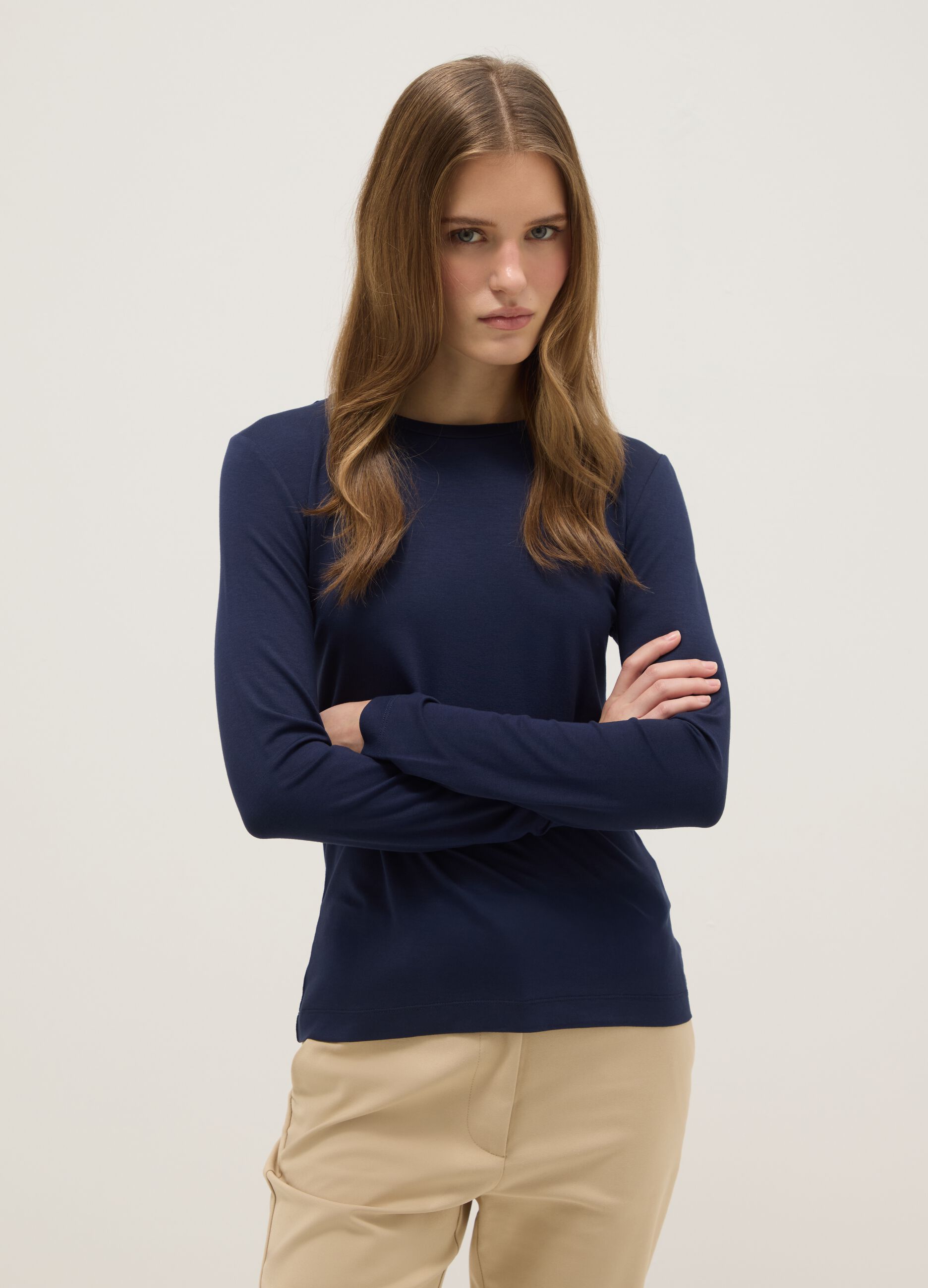 Blue stretchy viscose regular fit t-shirt