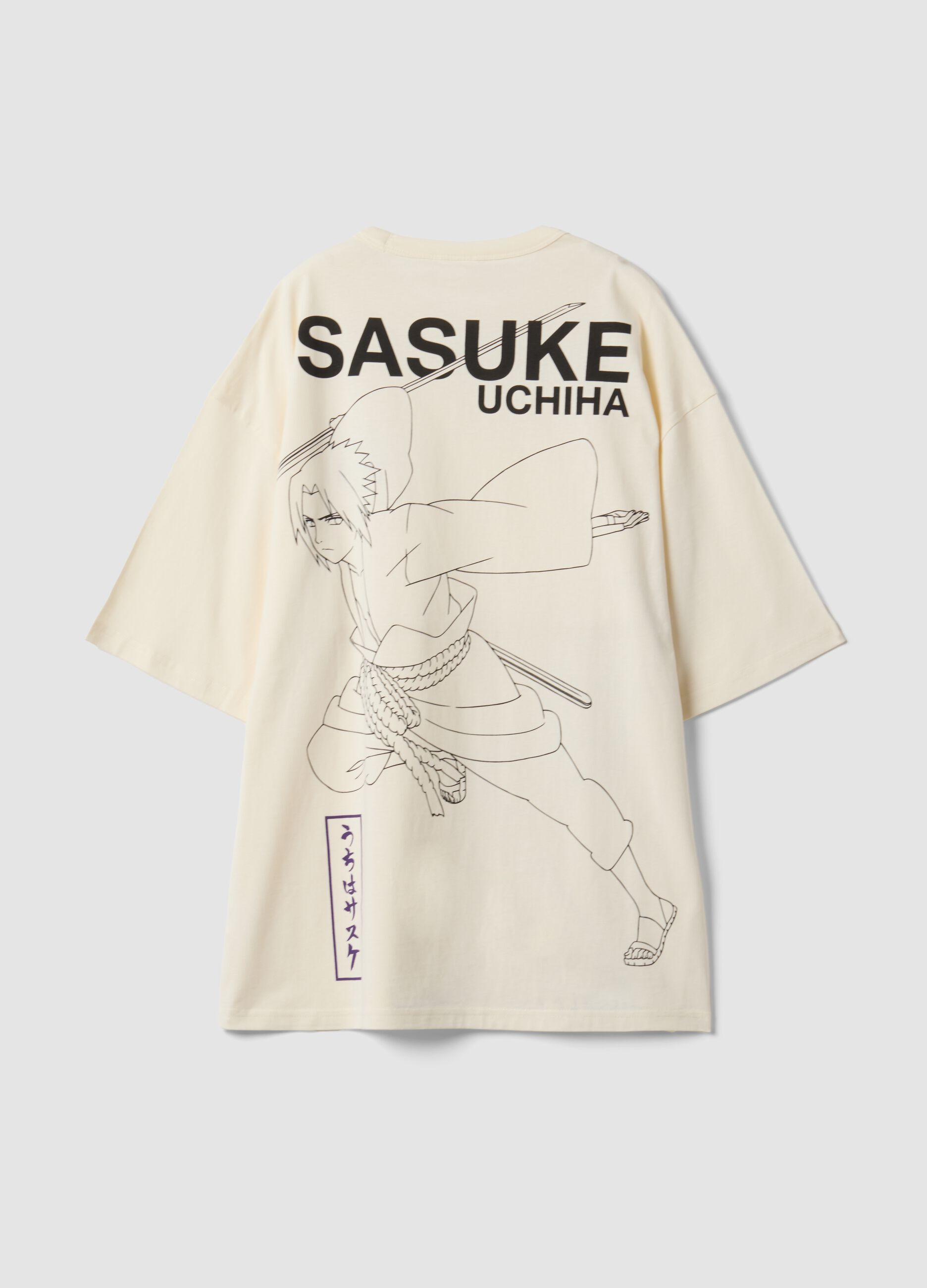 White oversized pure cotton Naruto print T-shirt