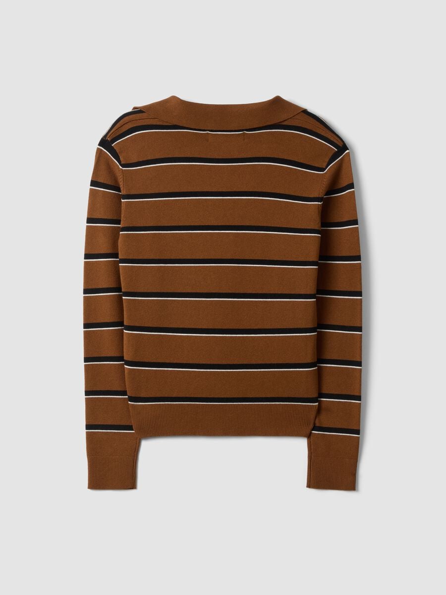 Brown viscose-blend polo-collar jumper, regular fit_1