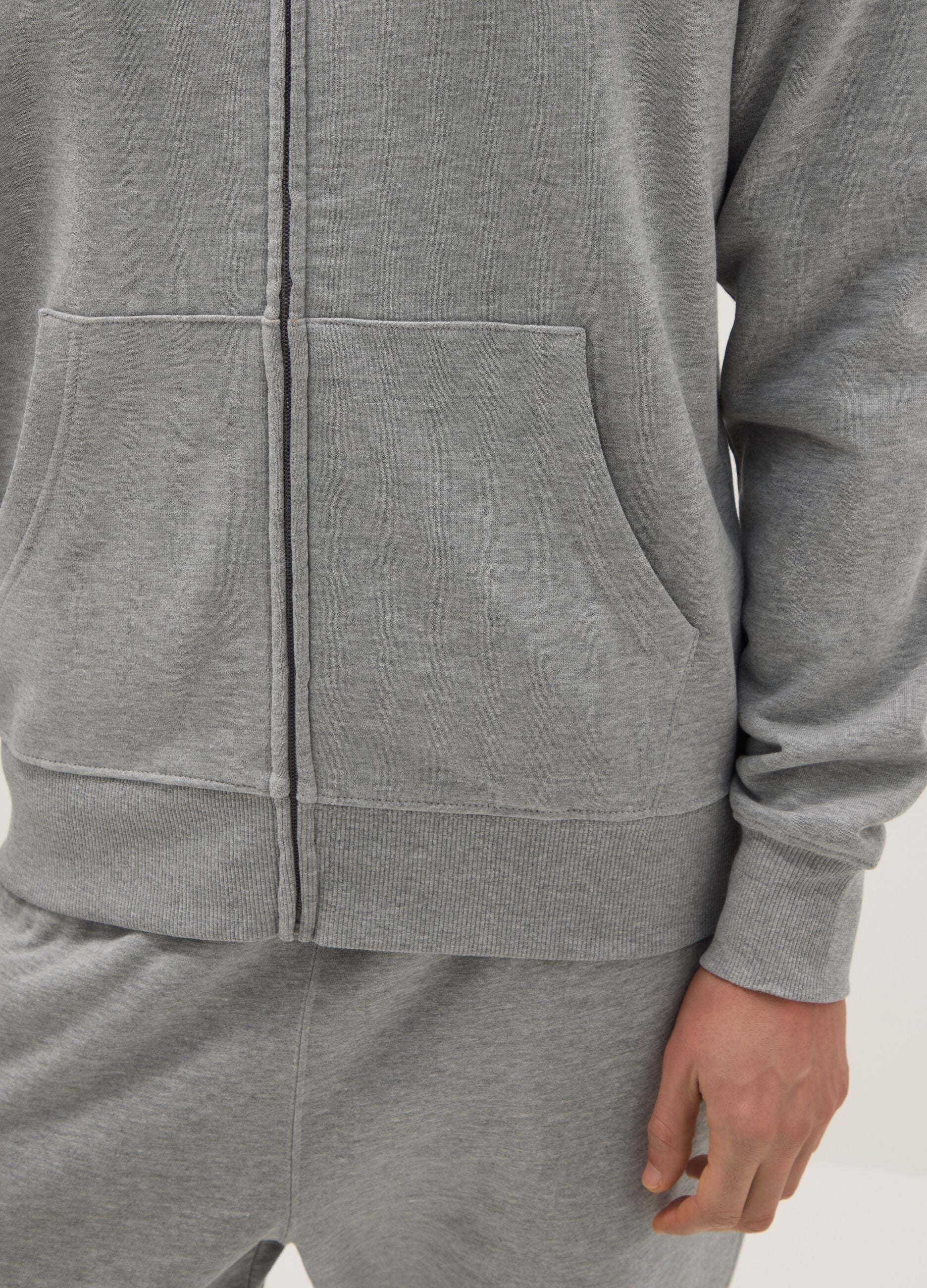 Grey cotton blend regular fit hoodie with zip