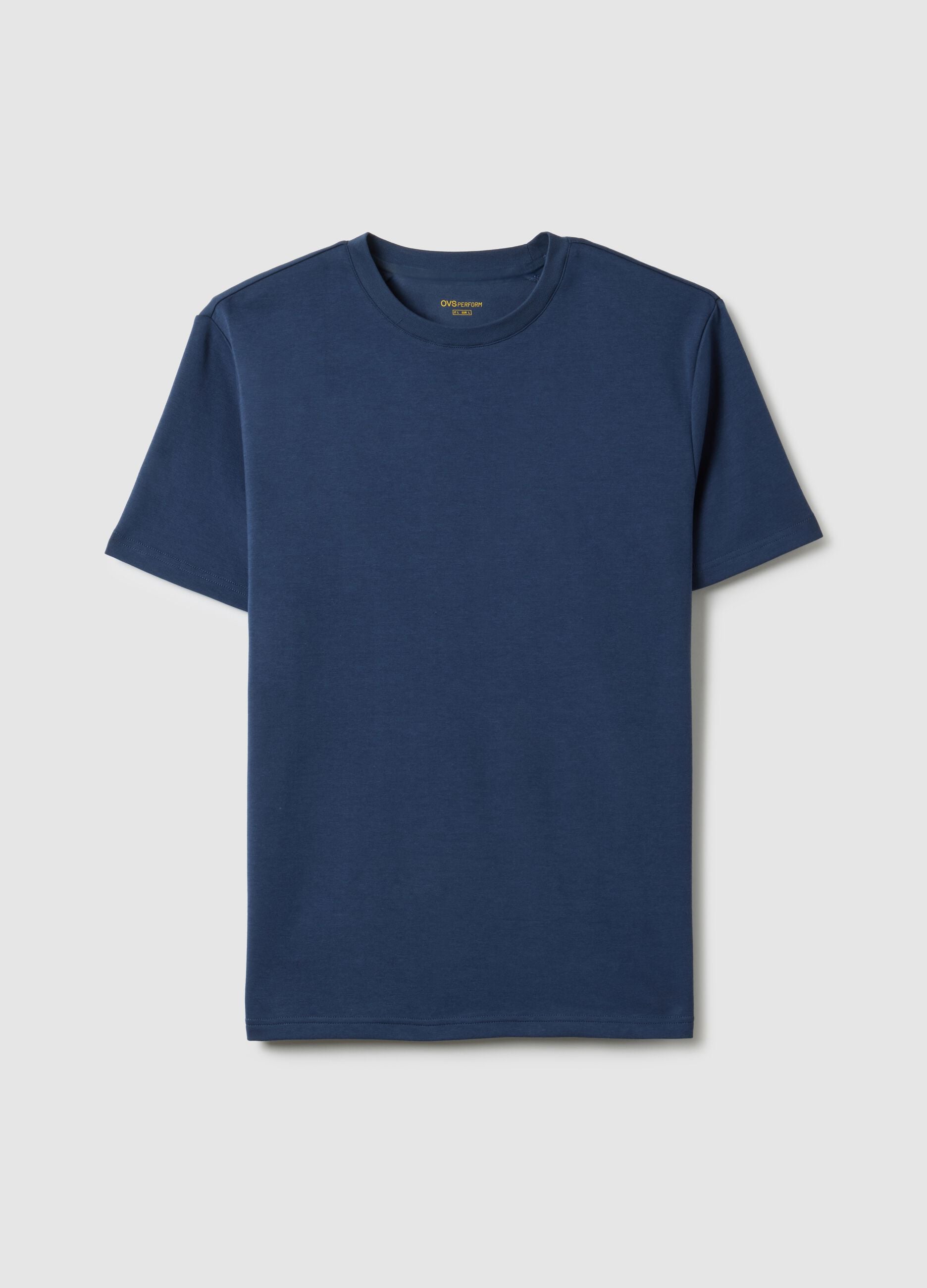 Blue Cotton Blend Crew Neck T-shirt Regular Fit