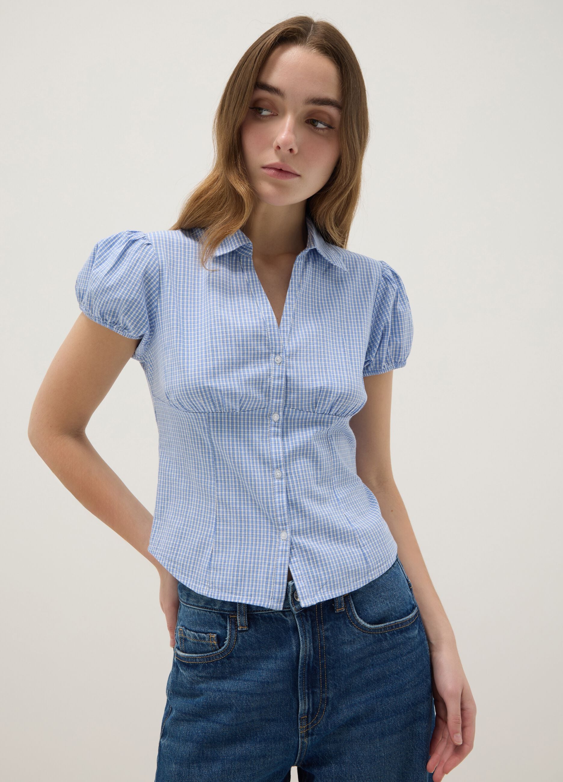 Multicolour plaid stretch cotton shirt regular fit