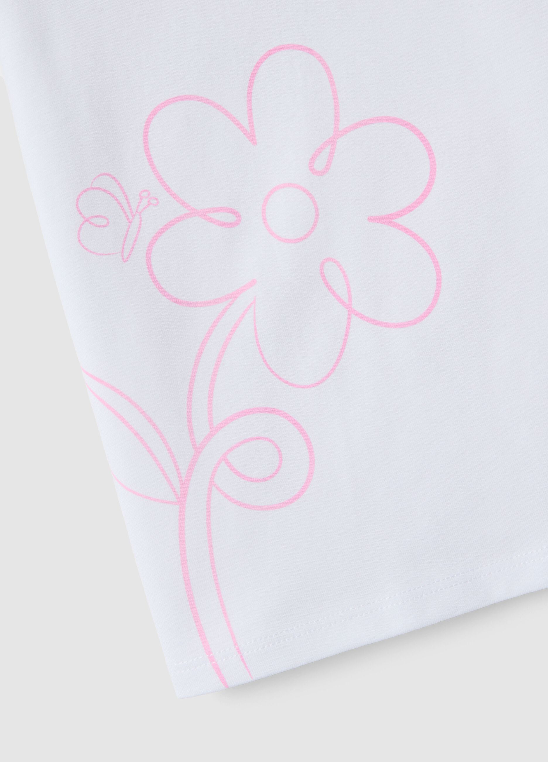 White pure cotton girl's T-shirt regular fit with print