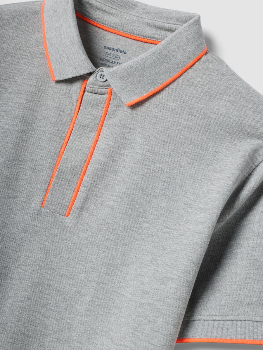 Grey stretch cotton polo with contrast piping_5