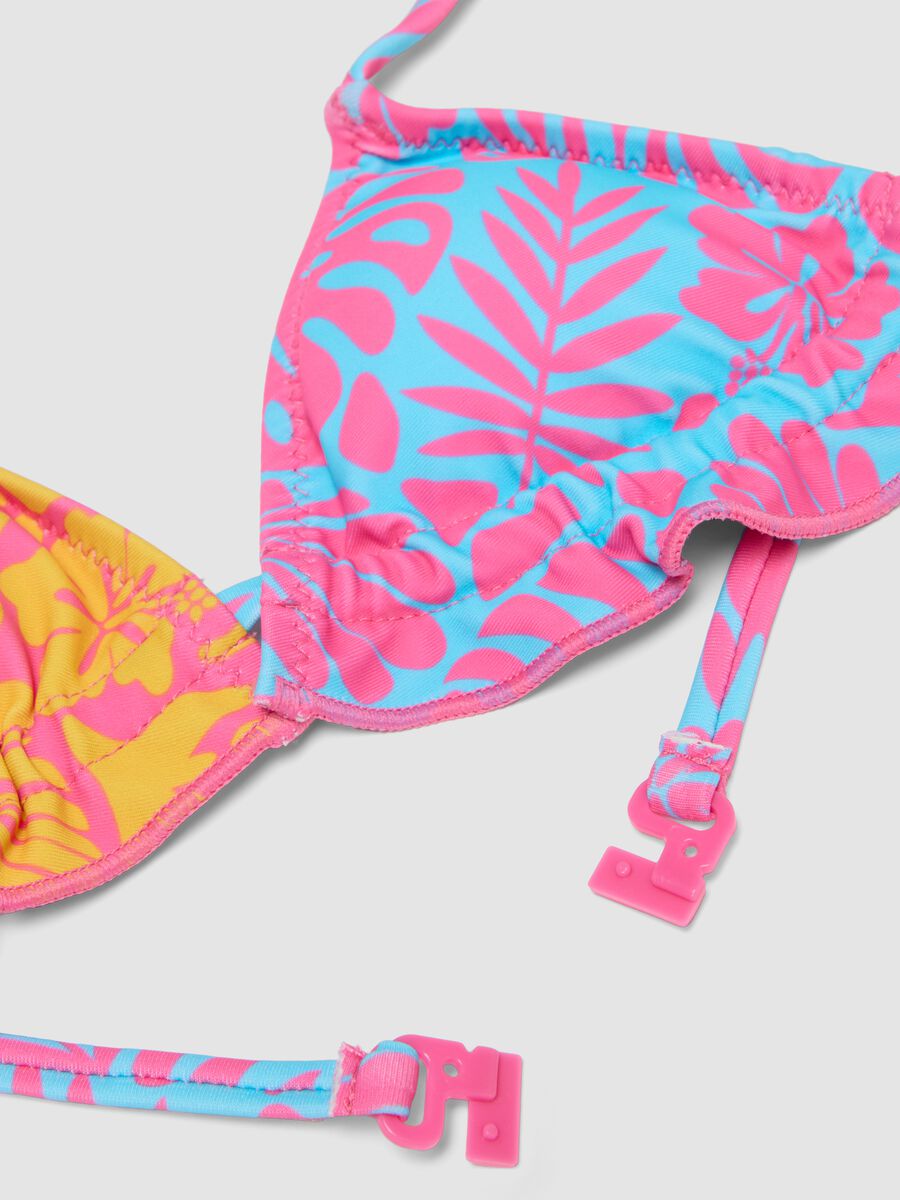 Bikini rosa in tessuto elasticizzato con stampa tropicale_2