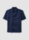 Blue pure linen short-sleeved bowling-collar shirt, regular fit_4