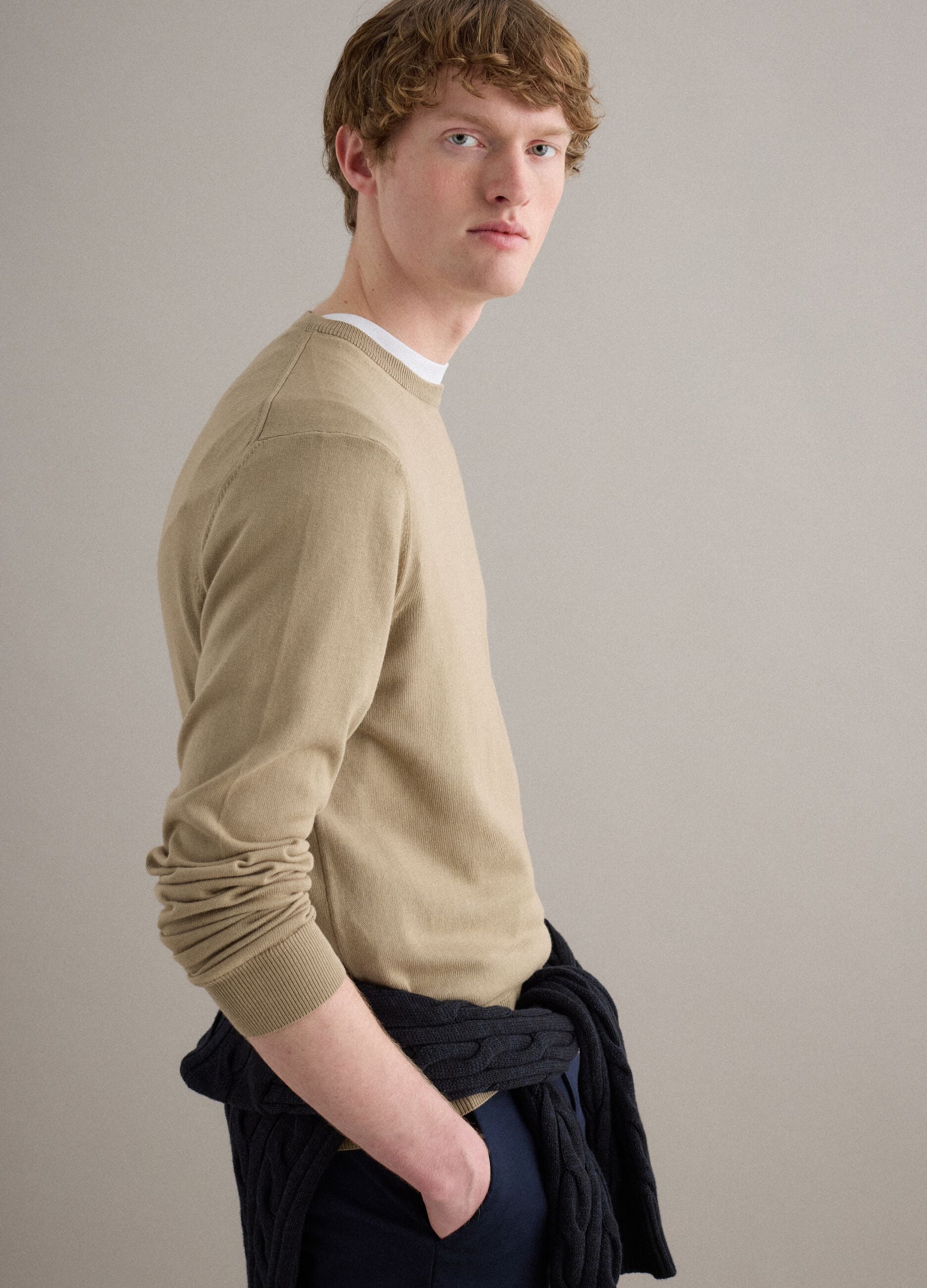 Beige sweater in pure cotton
