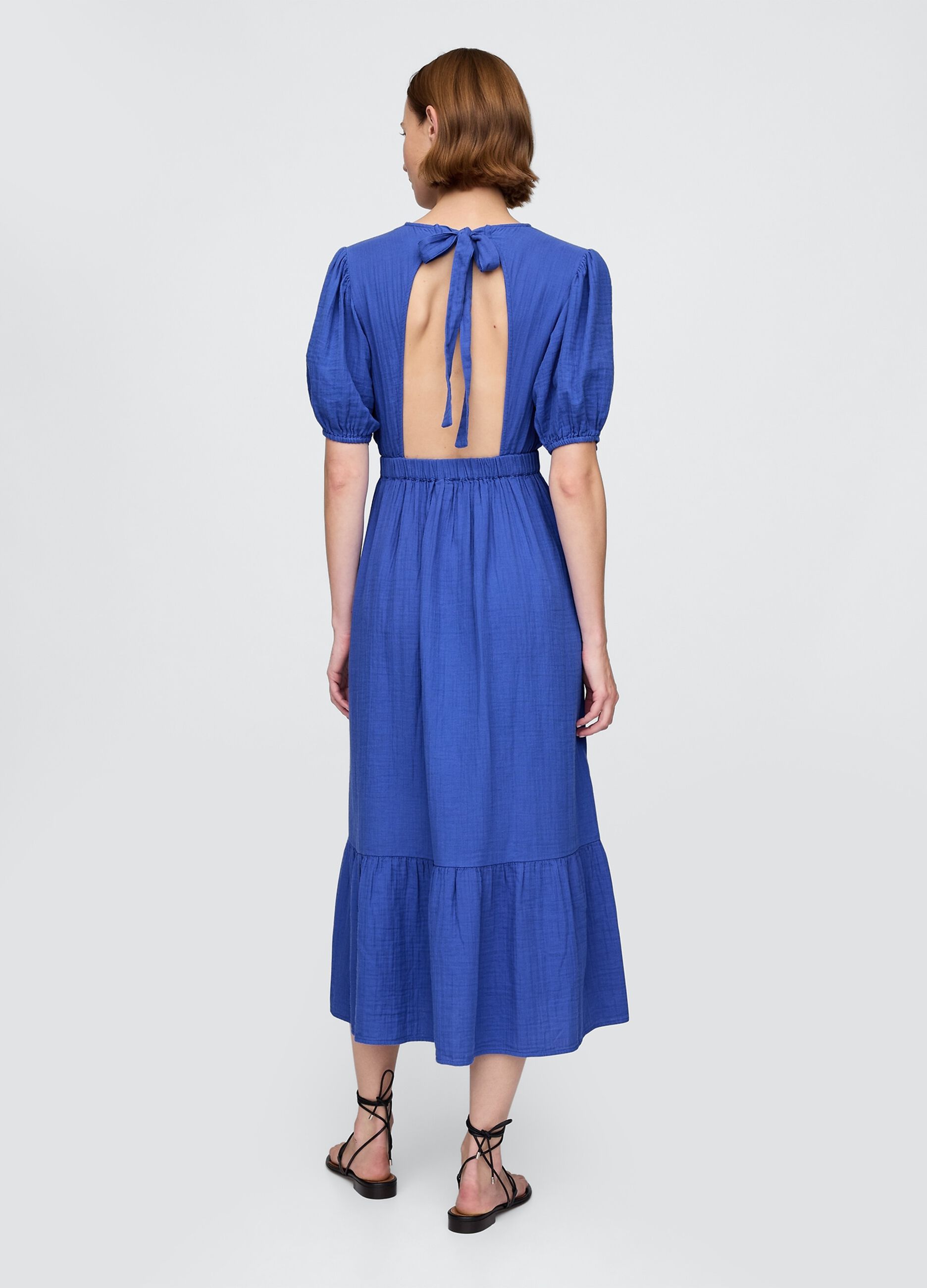 Blue Midi Dress with Short Sleeves