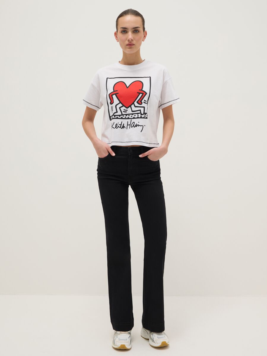 White pure cotton T-shirt, regular fit with Keith Haring print_1