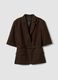 Brown regular fit lyocell and linen blend blazer with belt_4