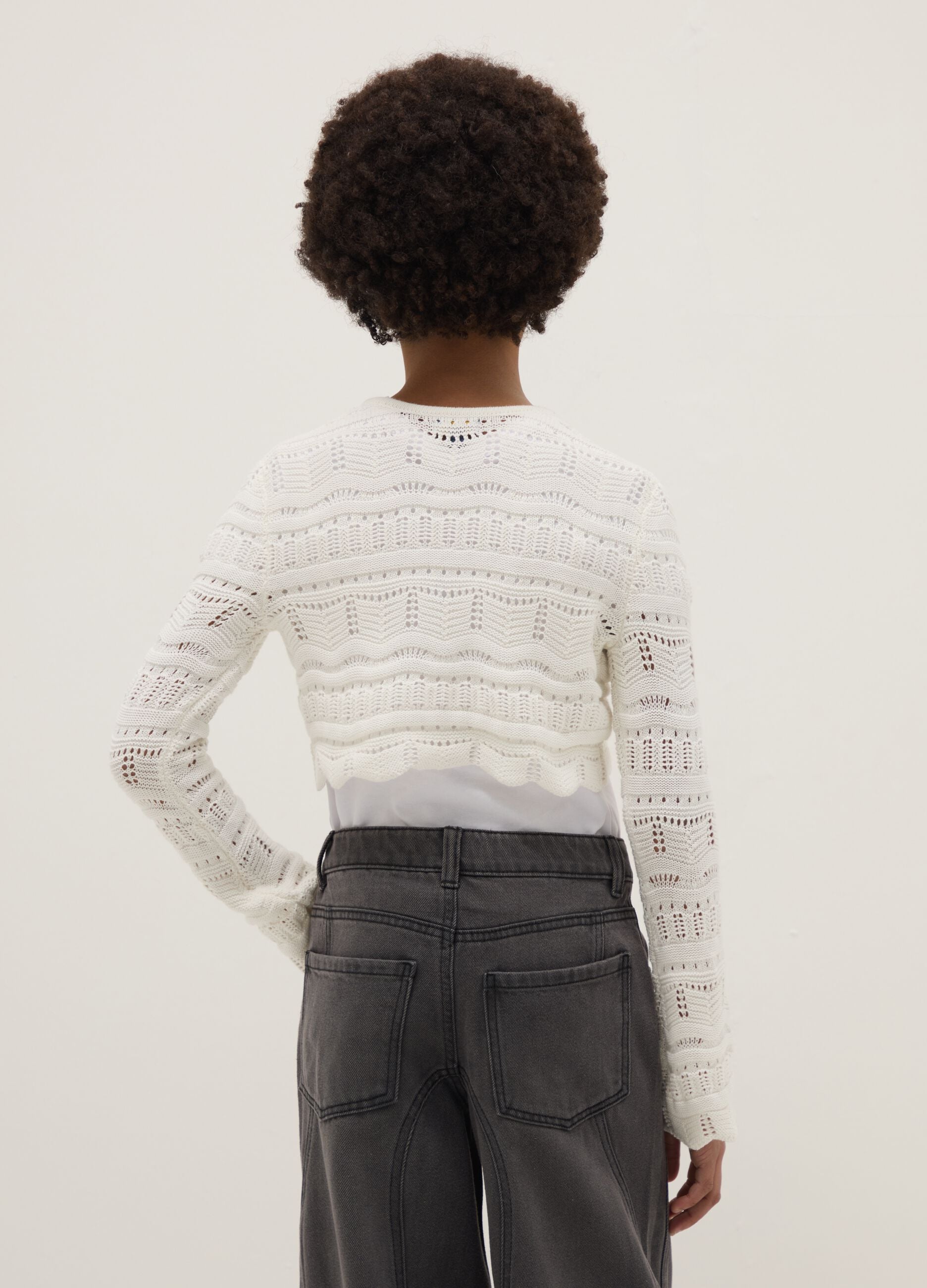 Girl's white pure cotton cardigan with regular fit, knit