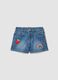 Blue pure cotton girls&rsquo; denim shorts, wide leg with embroidery_0