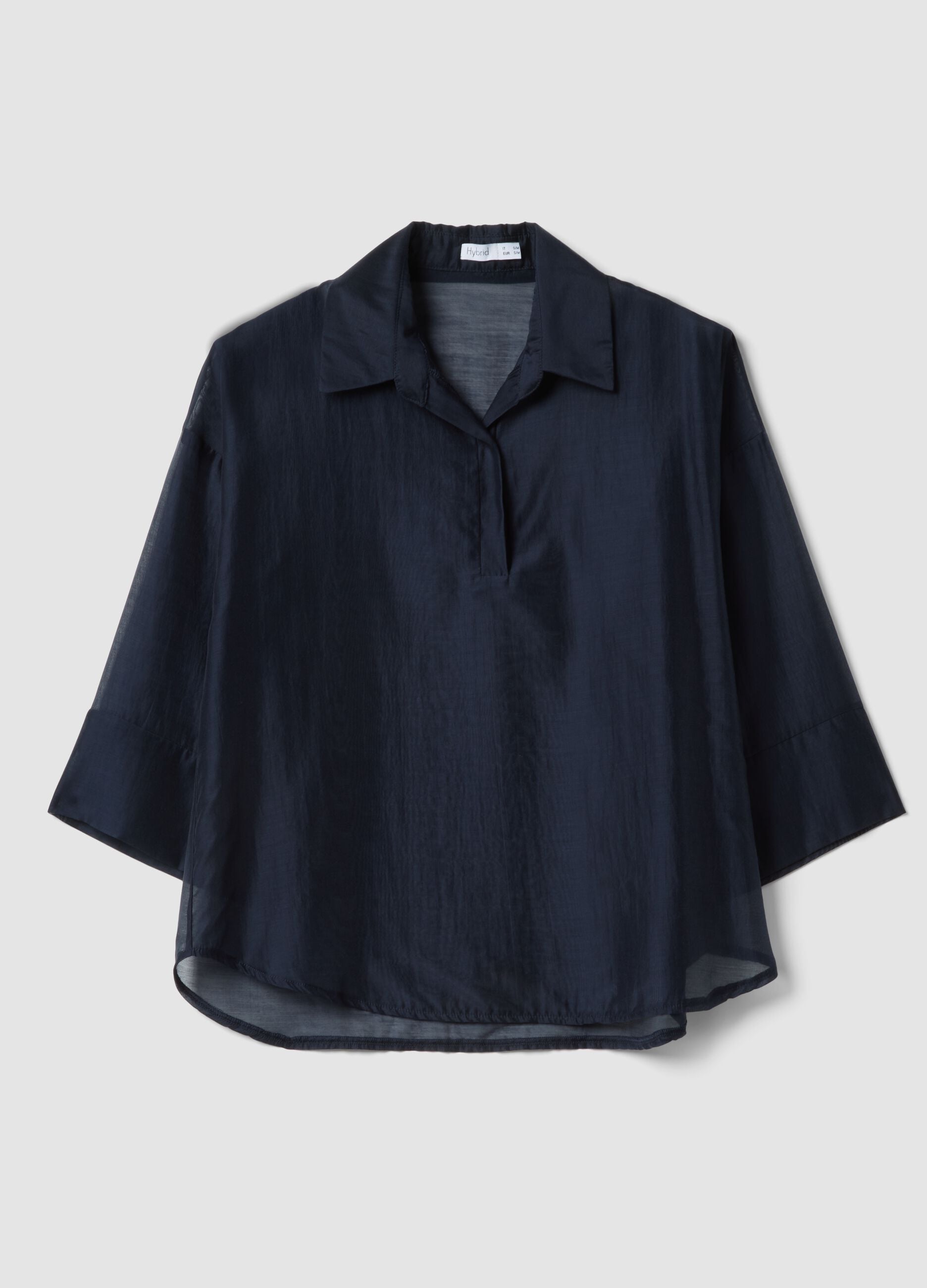 Blue long-sleeve viscose-blend blouse, regular fit