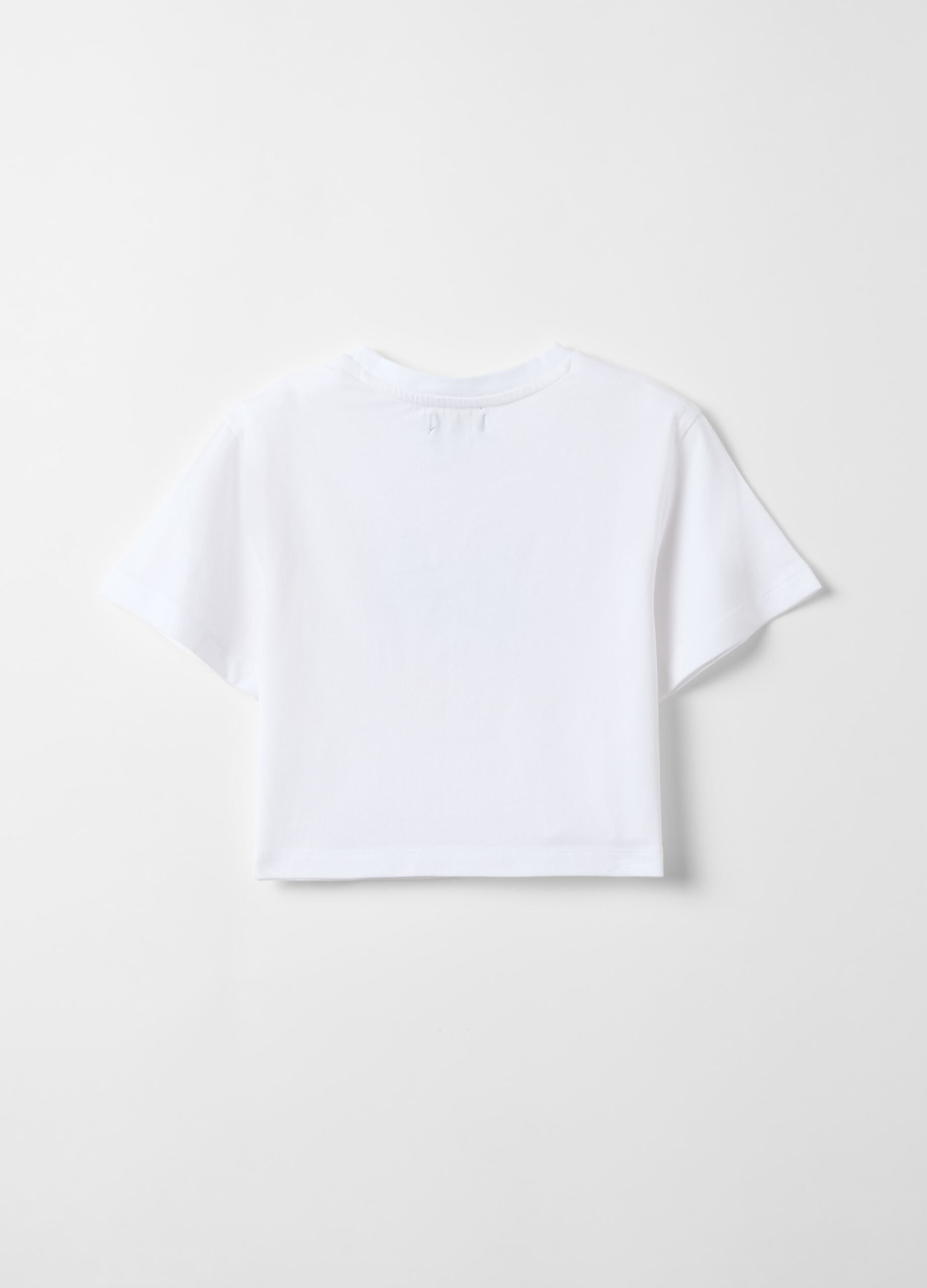 Girls&rsquo; white stretch cotton T-shirt with butterfly print
