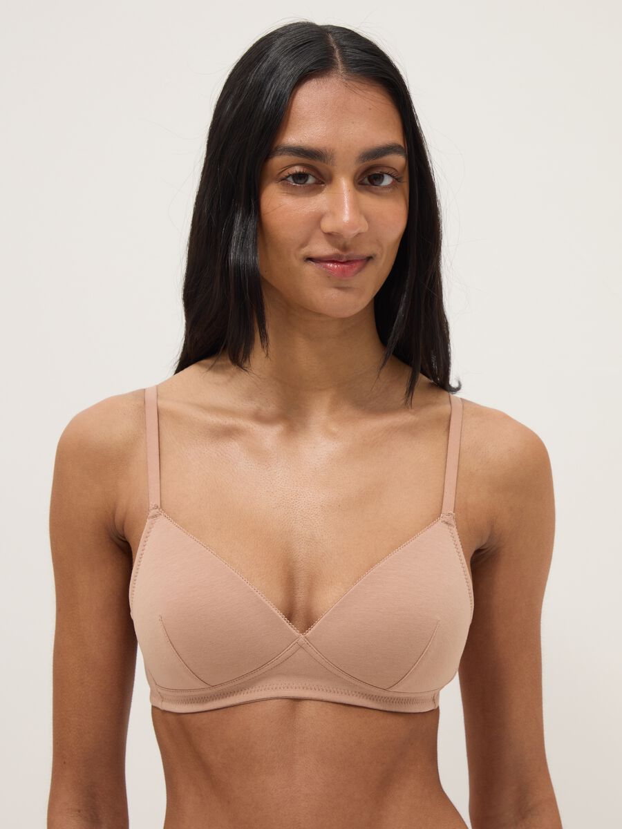 Beige stretch cotton bra with light padding_0
