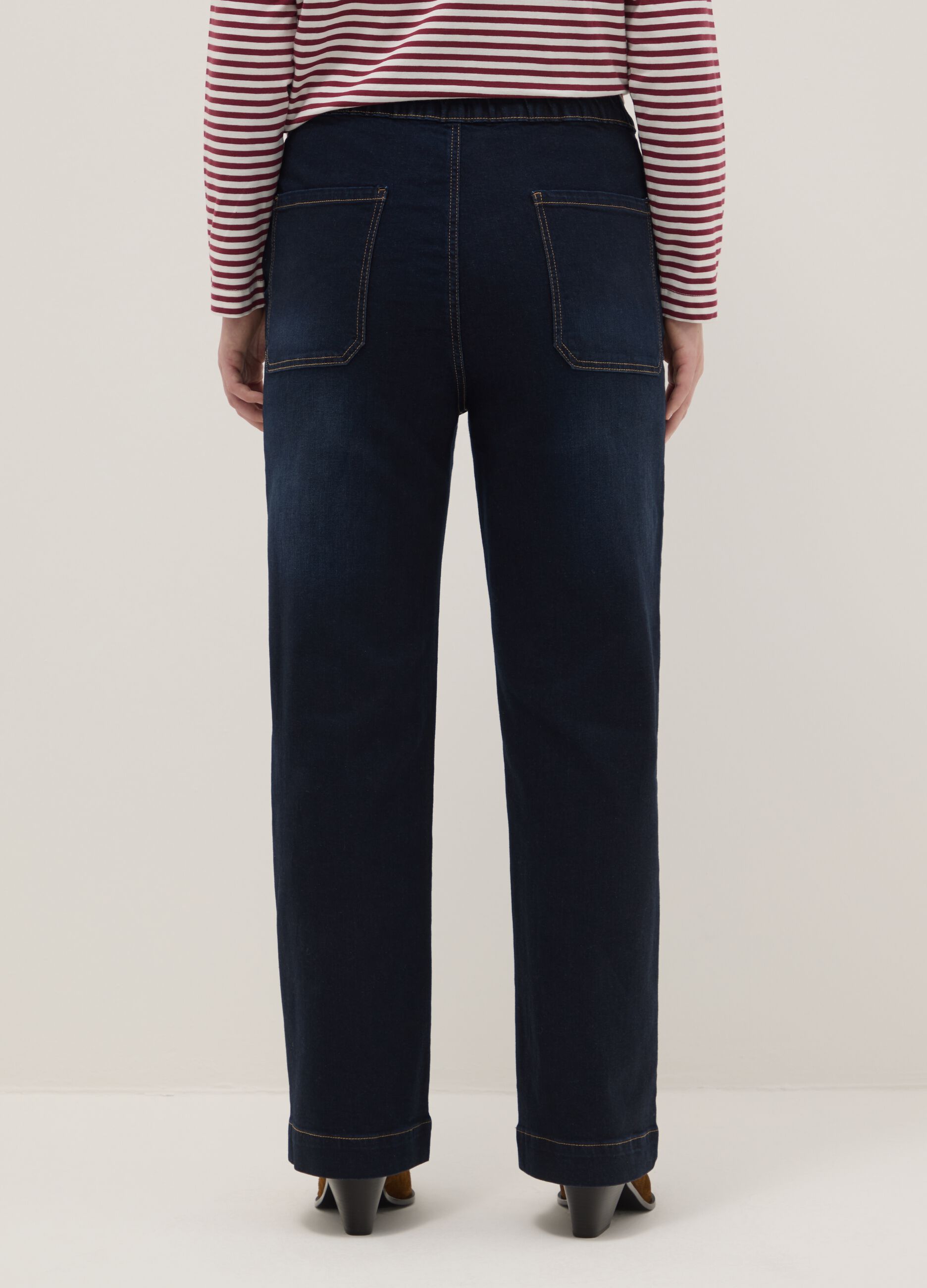 Wide leg jeans in blue stretch cotton