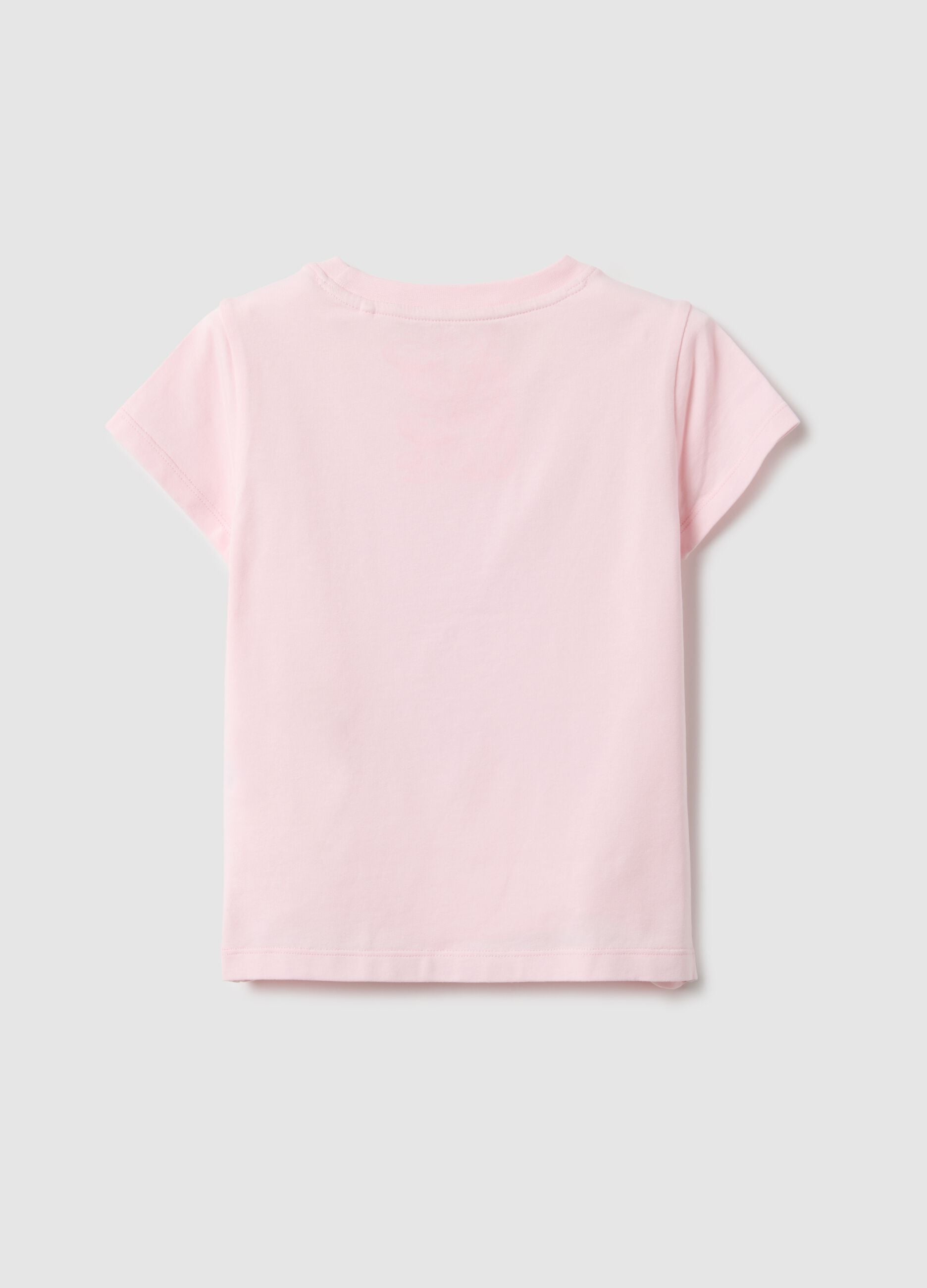 Pink stretch cotton t-shirt regular fit with heart for girls