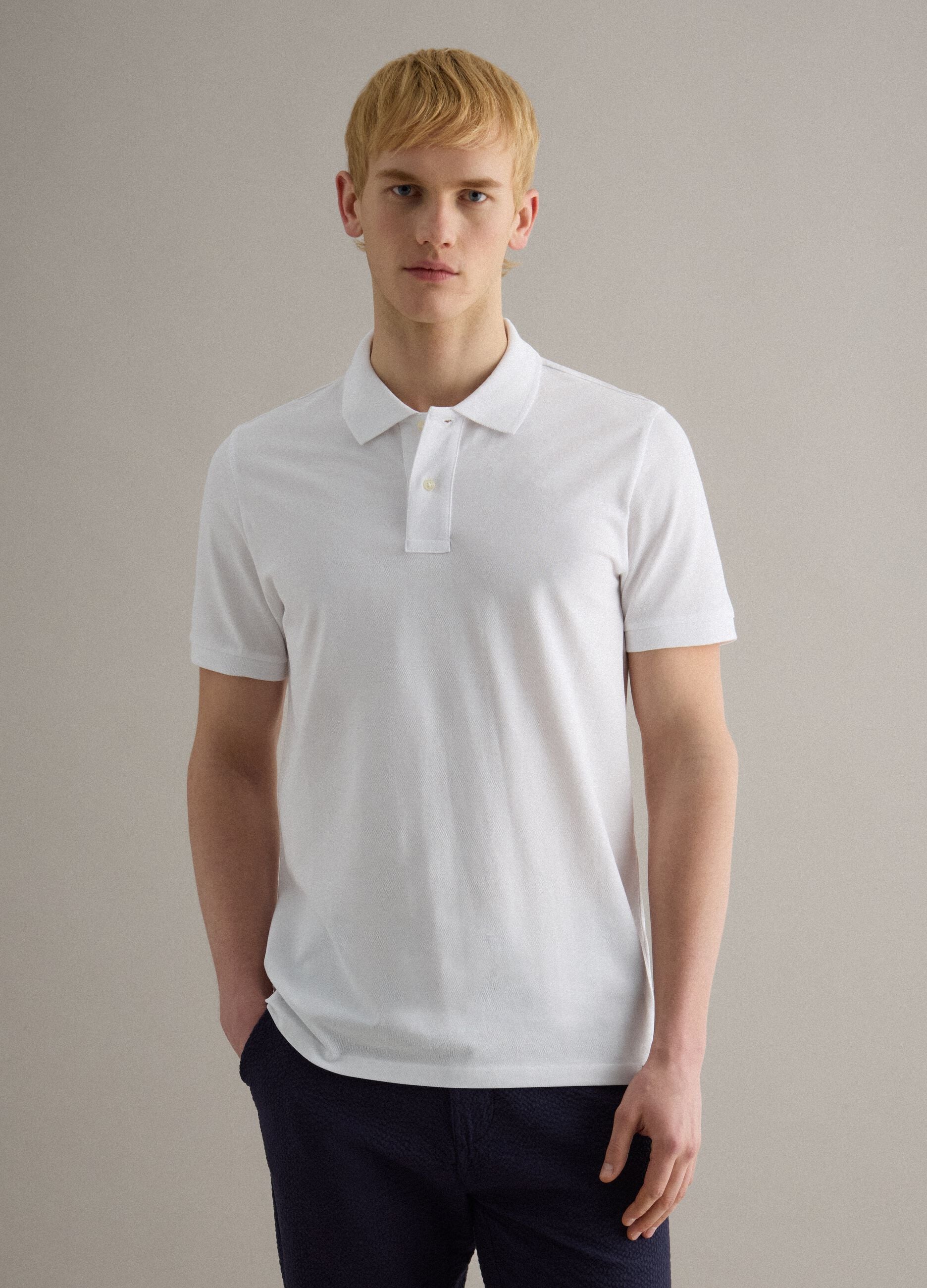 White Supima cotton polo shirt, regular fit