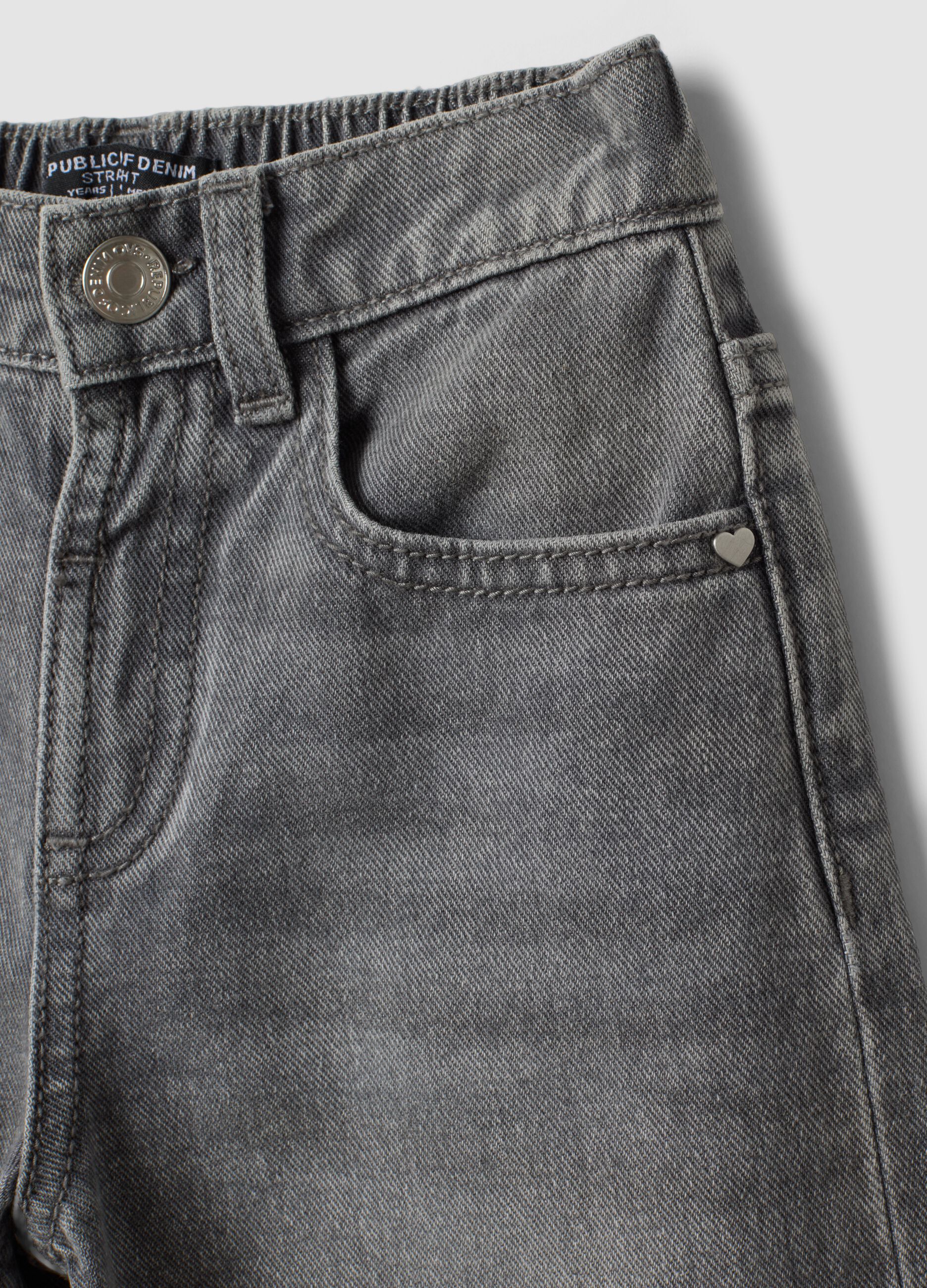 Grey cotton denim straight-fit jeans for girls