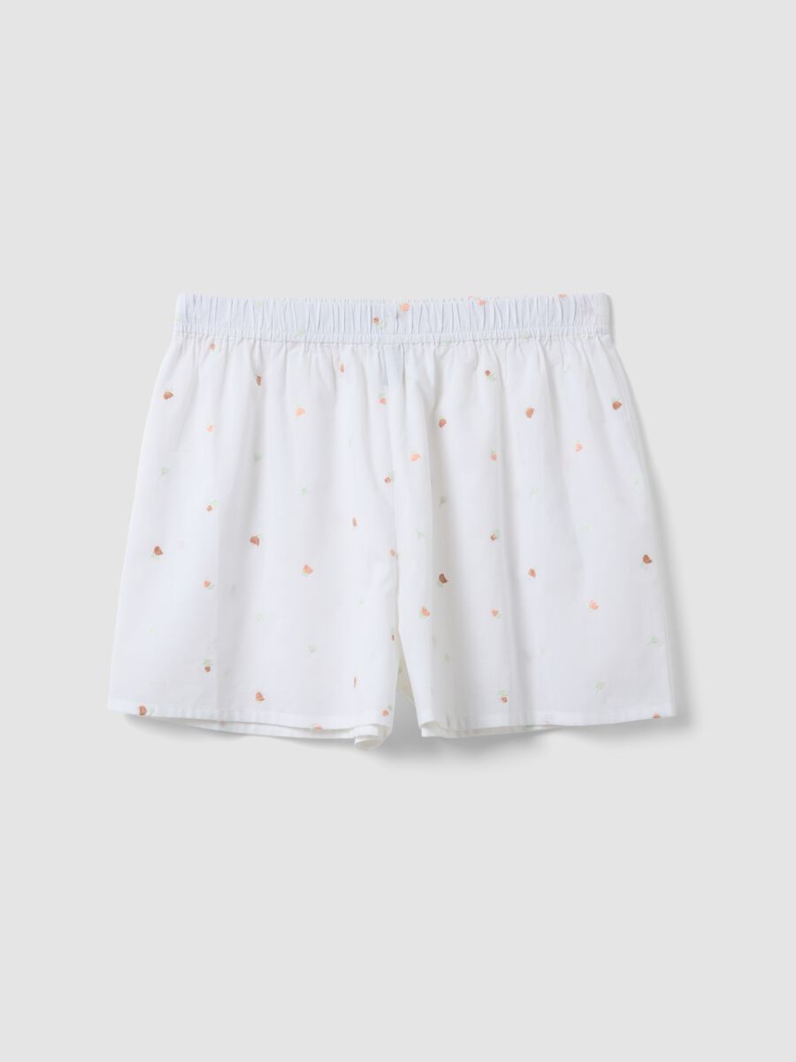 White pure cotton pyjama shorts with floral embroidery, regular fit_4