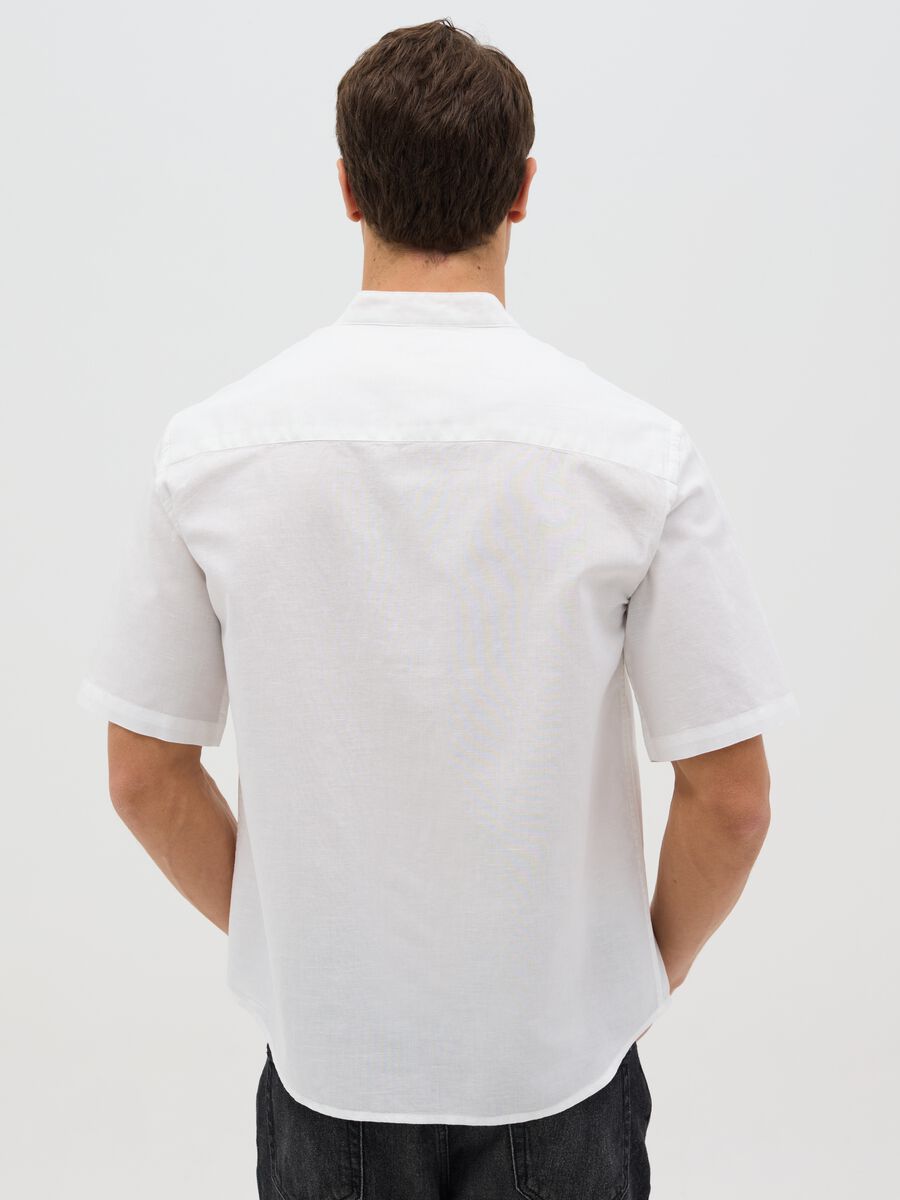 Camicia coreana in cotone e lino a maniche corte_2